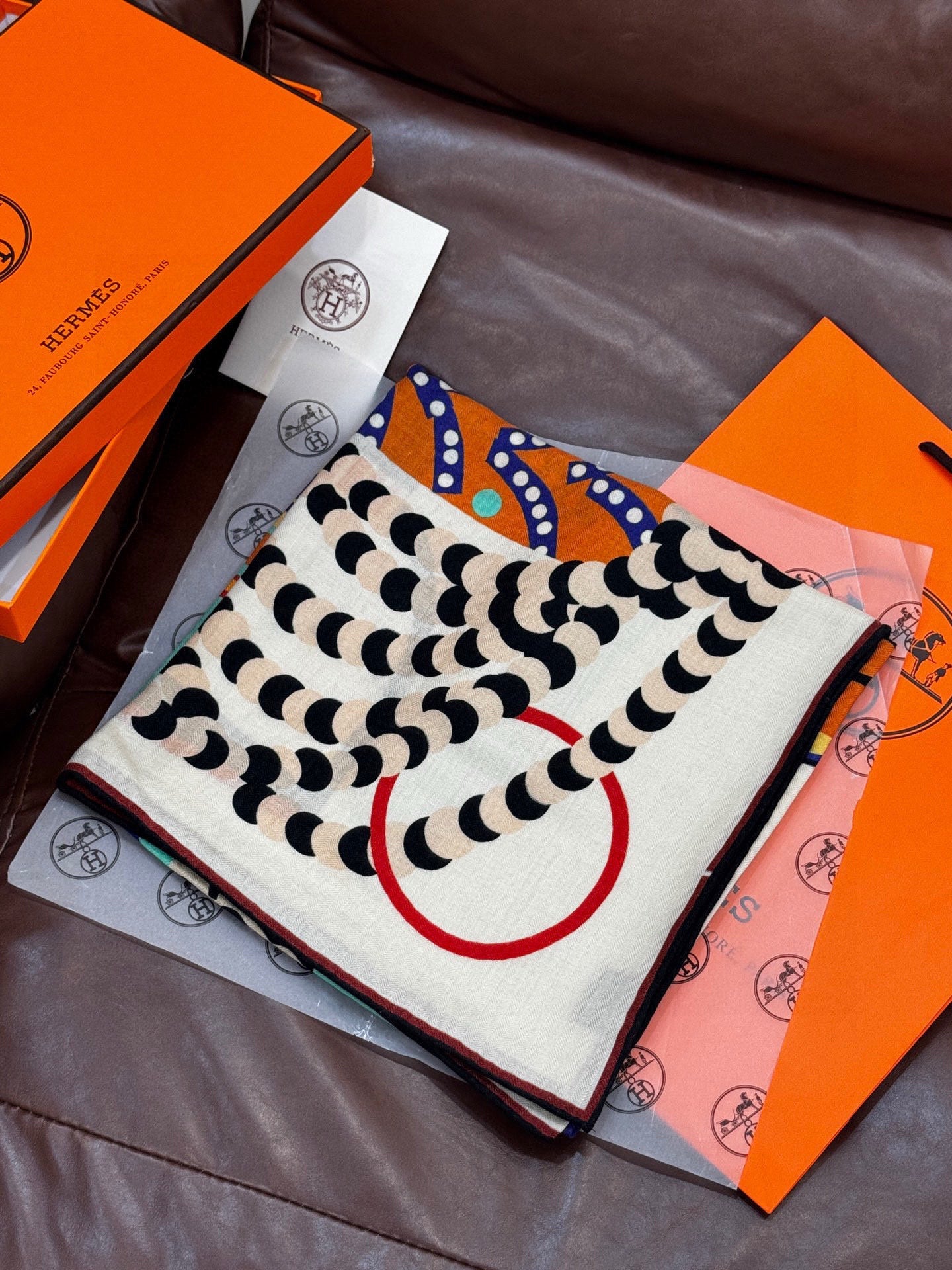 HM Dressage Tressage 140 CM White Blue Colorful Cashmere And Silk 293230