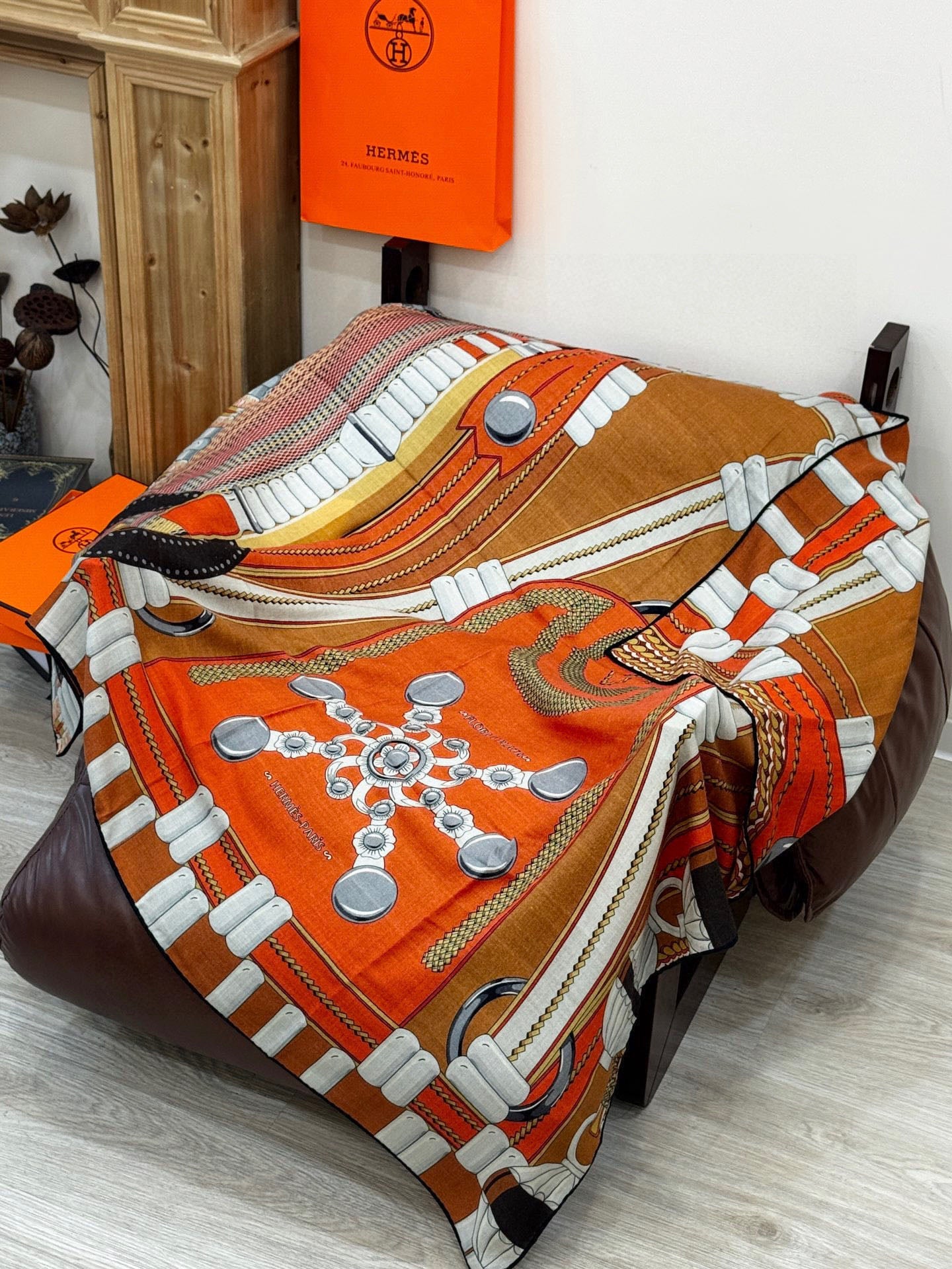 HM Dressage Tressage 140 CM Orange Brown Colorful Cashmere And Silk 293242