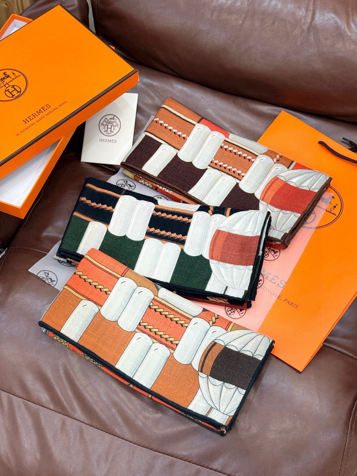 HM Dressage Tressage 140 CM Orange Brown Colorful Cashmere And Silk 293242