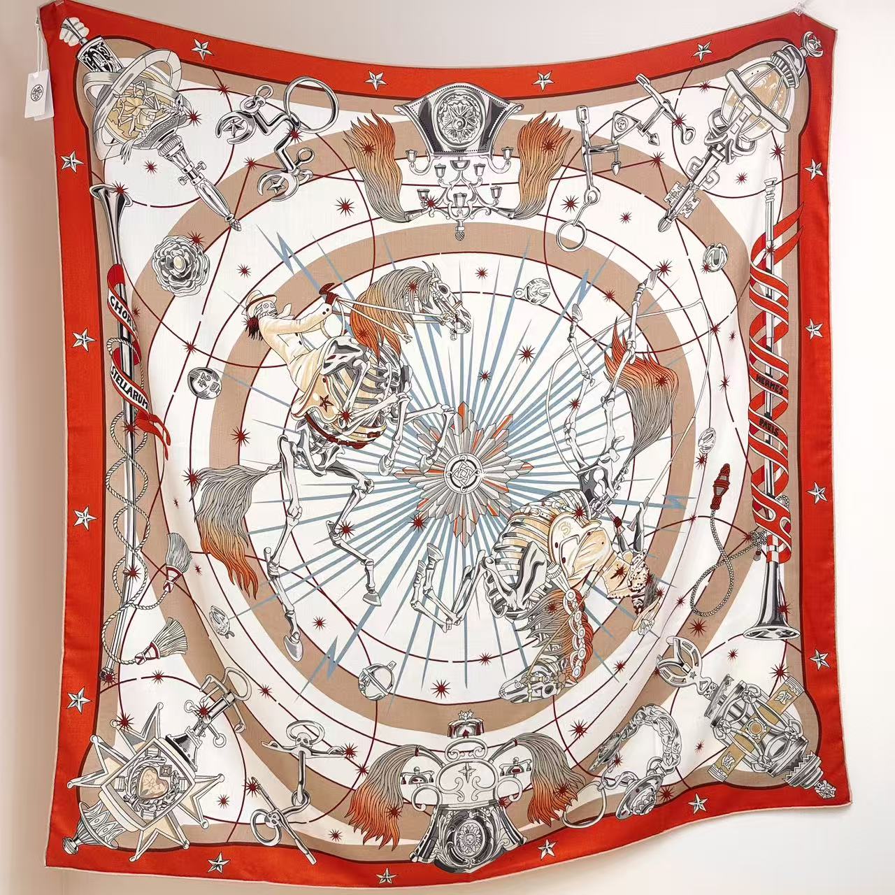 HM  Creative Origins Scarf 135CM Orange White Cashmere Silk 969436