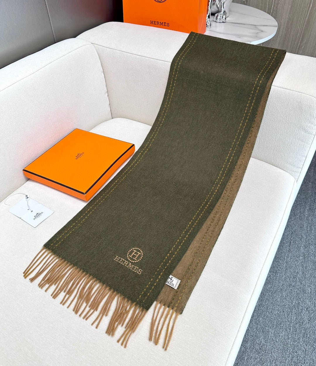 HM Scarf 190 CM Dark Green Wool 969437