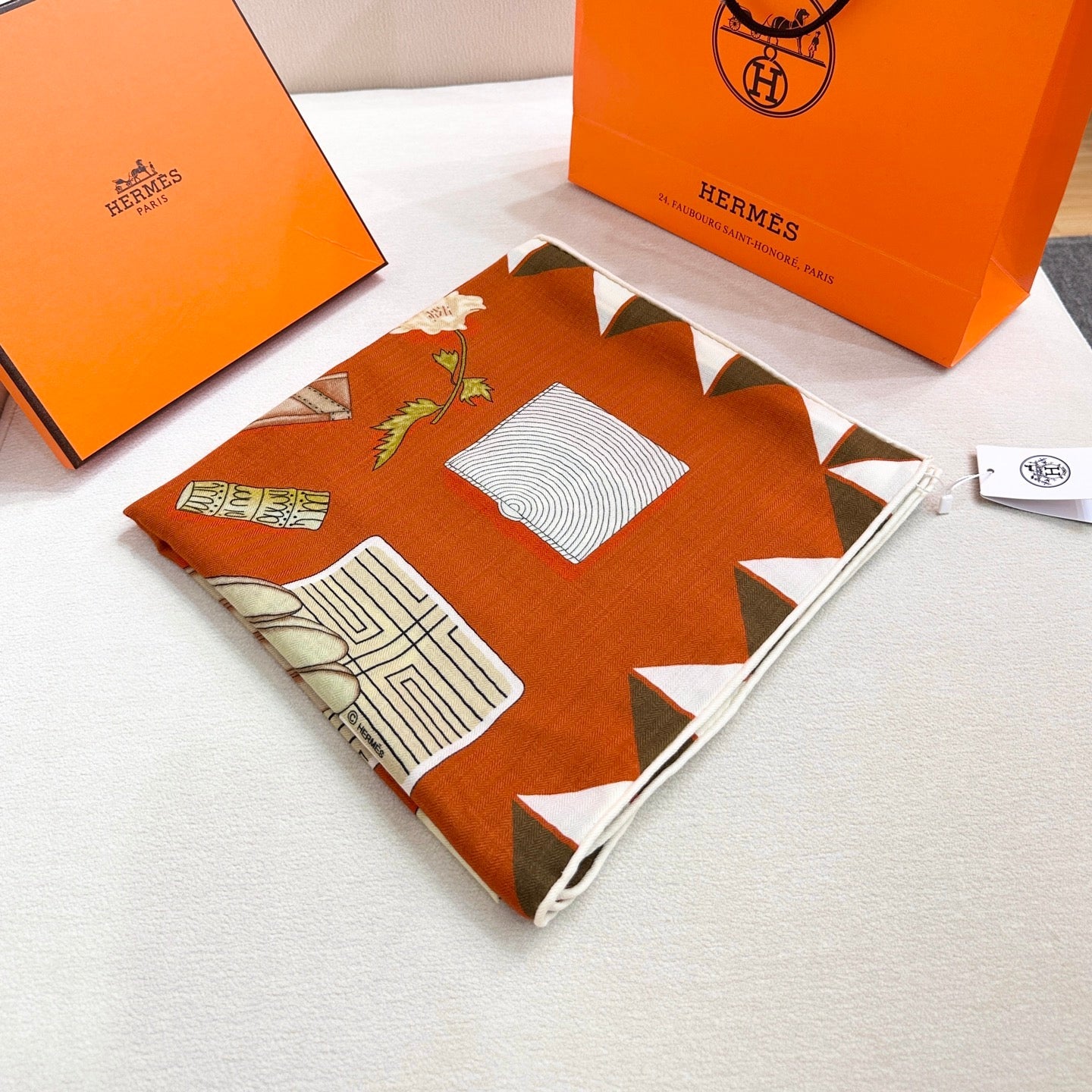 HM 25s Glove Time Scarf 135cm Orange Wool Mulberry Silk 971107