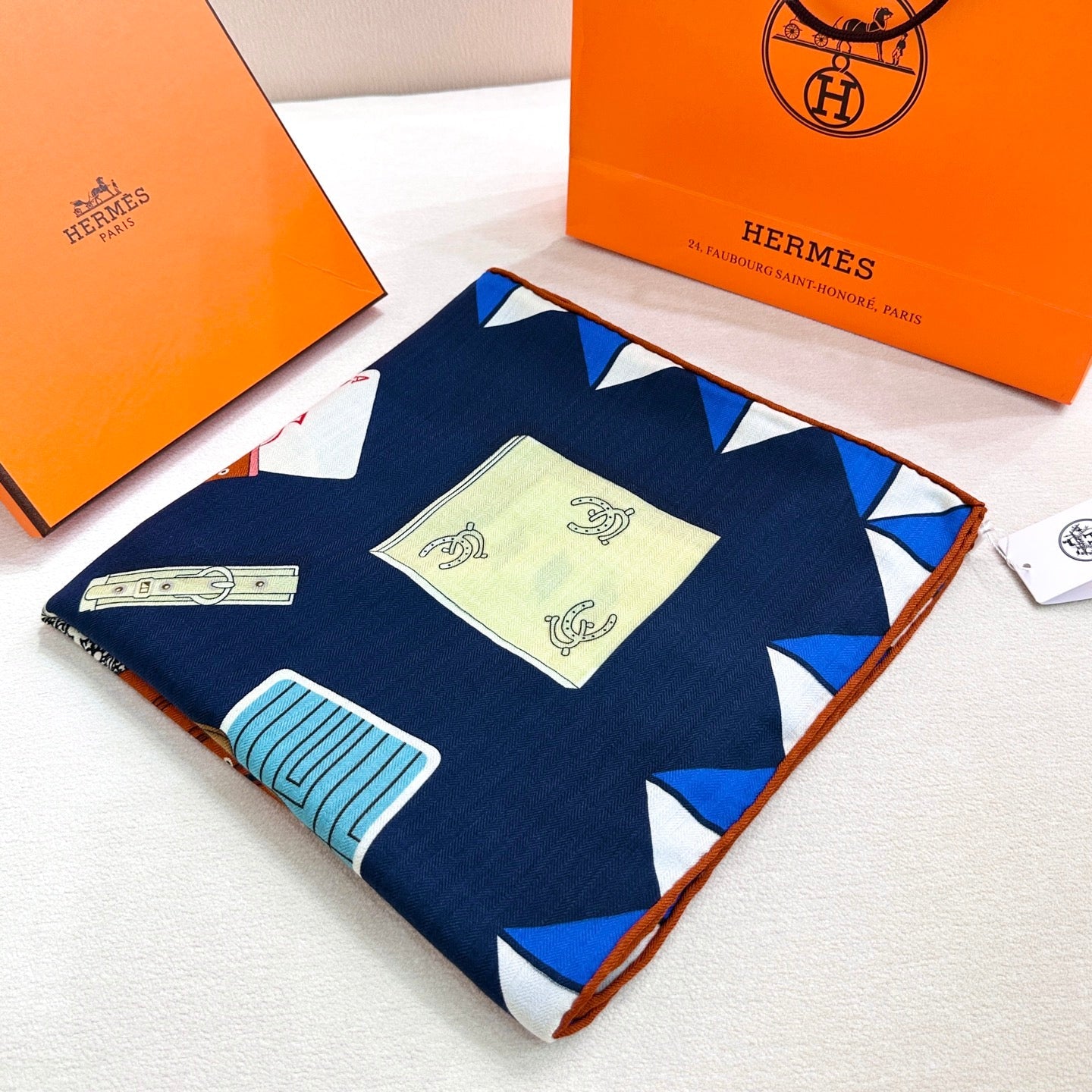 HM 25s Glove Time Scarf 135cm Blue Wool Mulberry Silk 971106