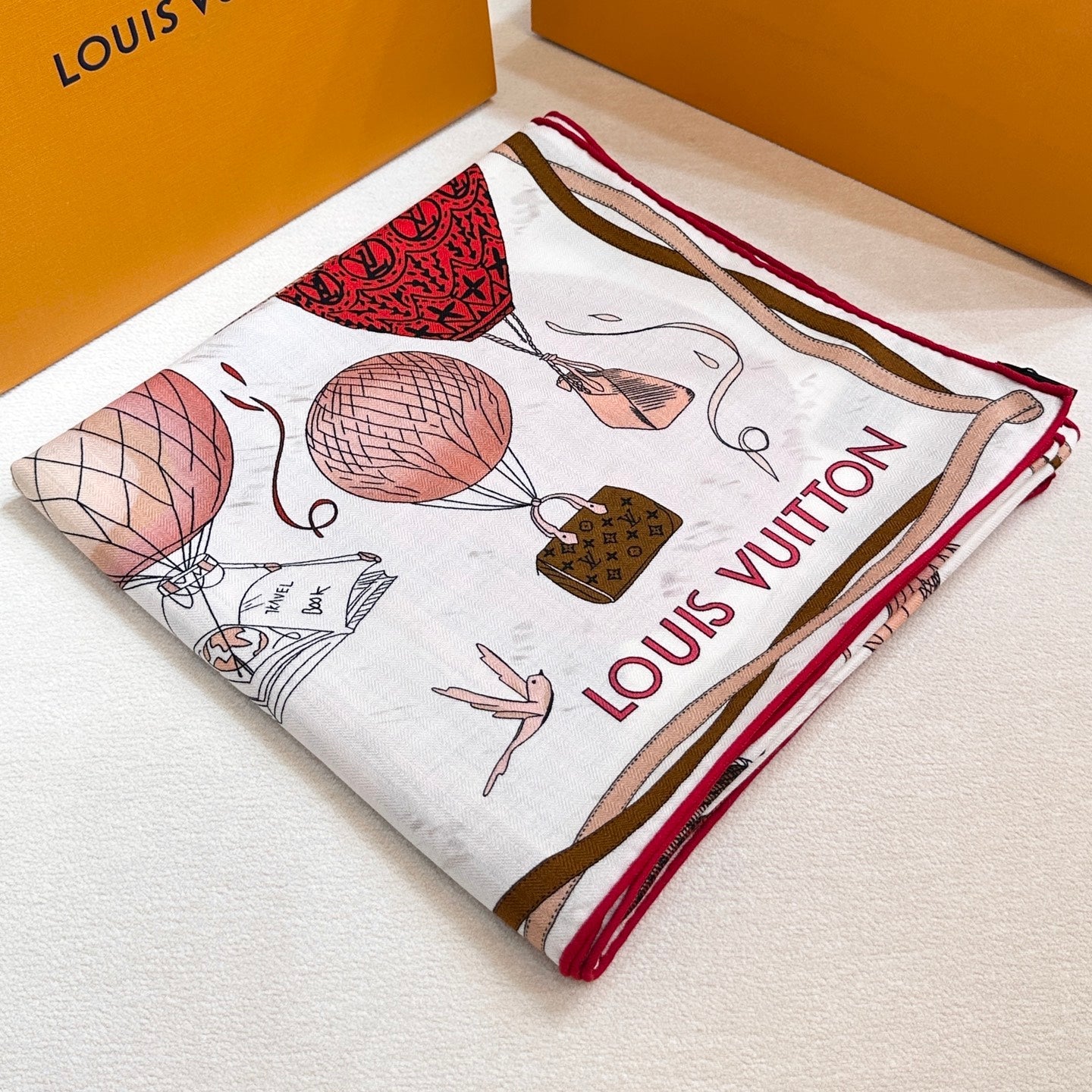 LV urkish Hot Air Balloon Scarf 140cm Red Colorful Cashmere 971099