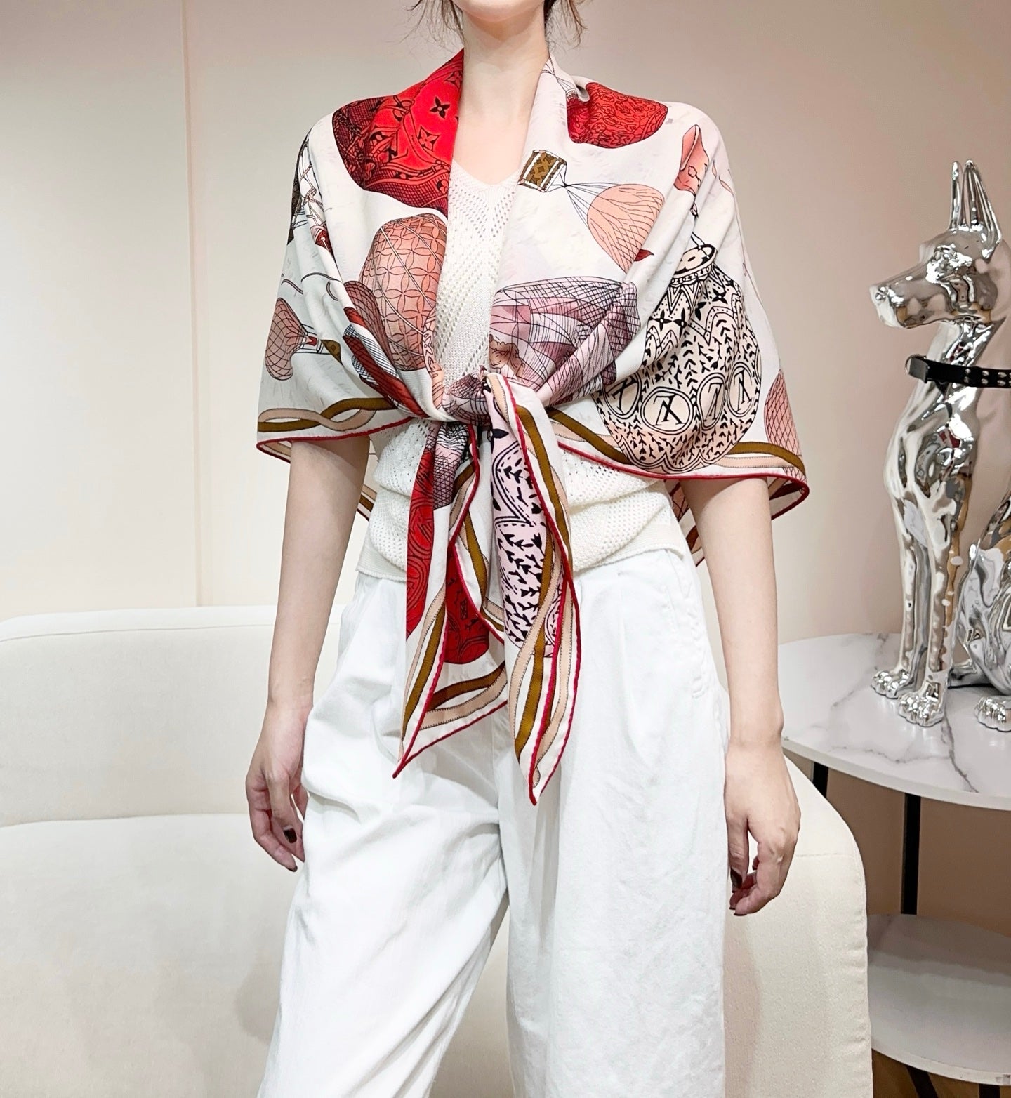 LV urkish Hot Air Balloon Scarf 140cm Red Colorful Cashmere 971099