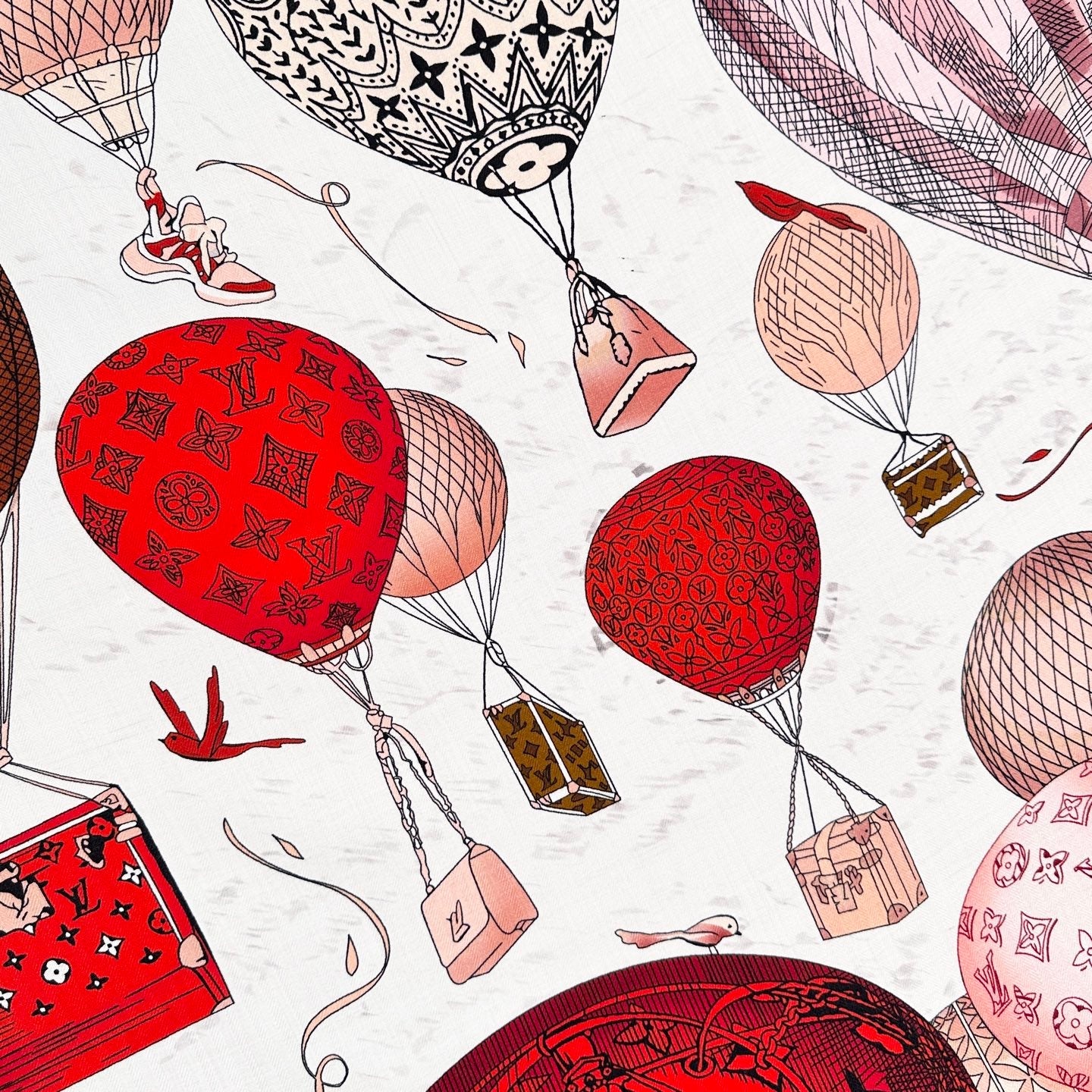 LV urkish Hot Air Balloon Scarf 140cm Red Colorful Cashmere 971099