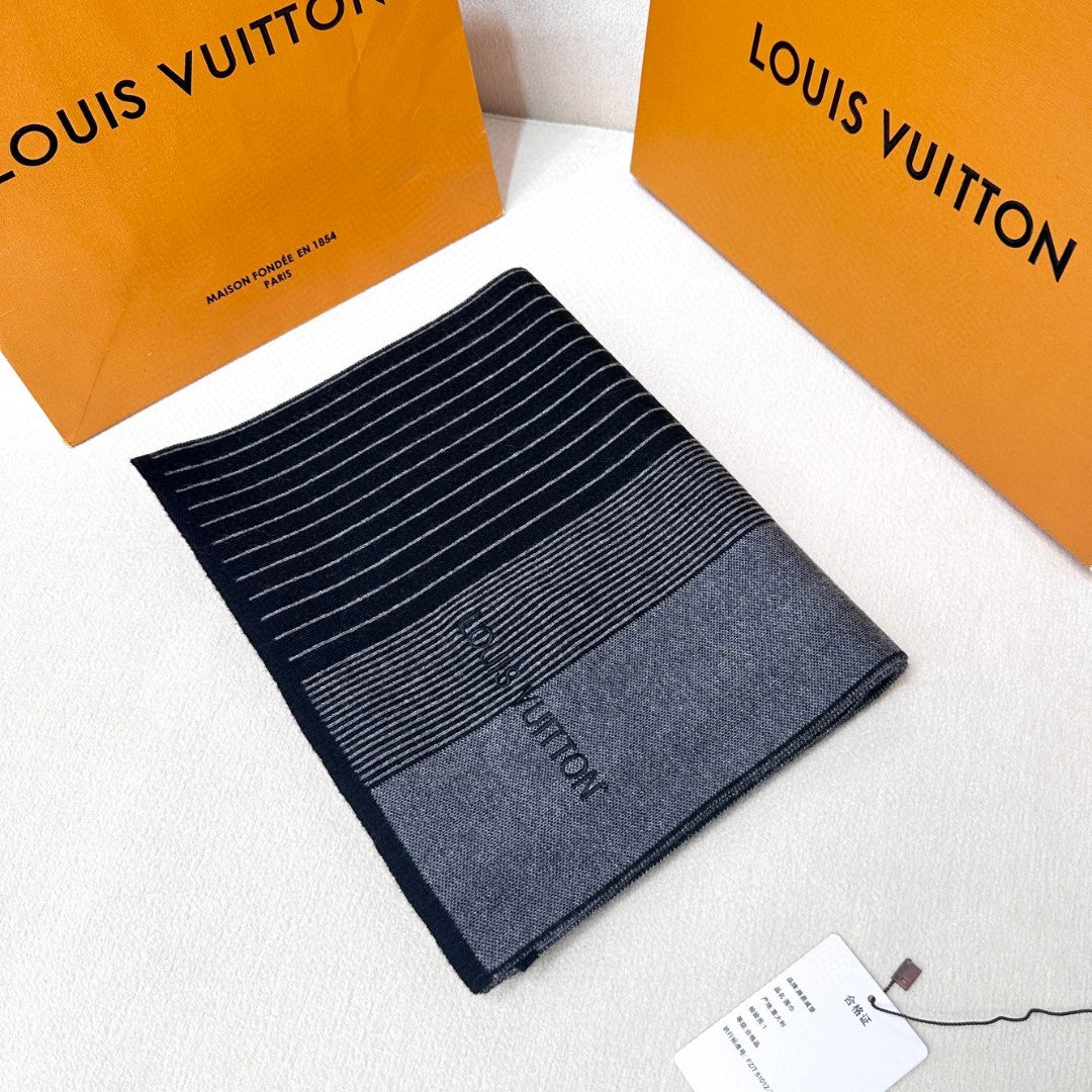 LV Selling High-End Men's Scarf 180cm Black Cashmere 971098
