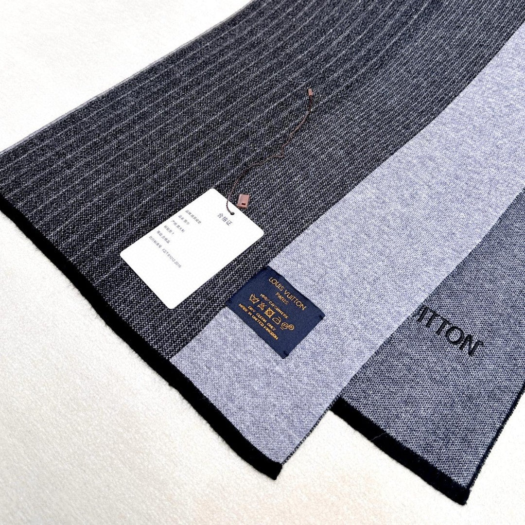 LV Selling High-End Men's Scarf 180cm Black Cashmere 971098