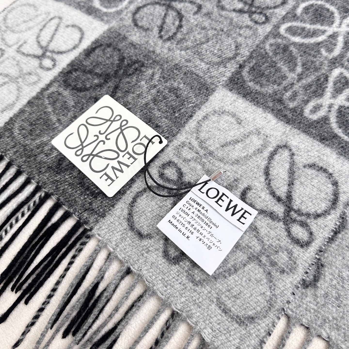 Loewe Scarf 180CM  Black Gray Wool Cashmere 968612