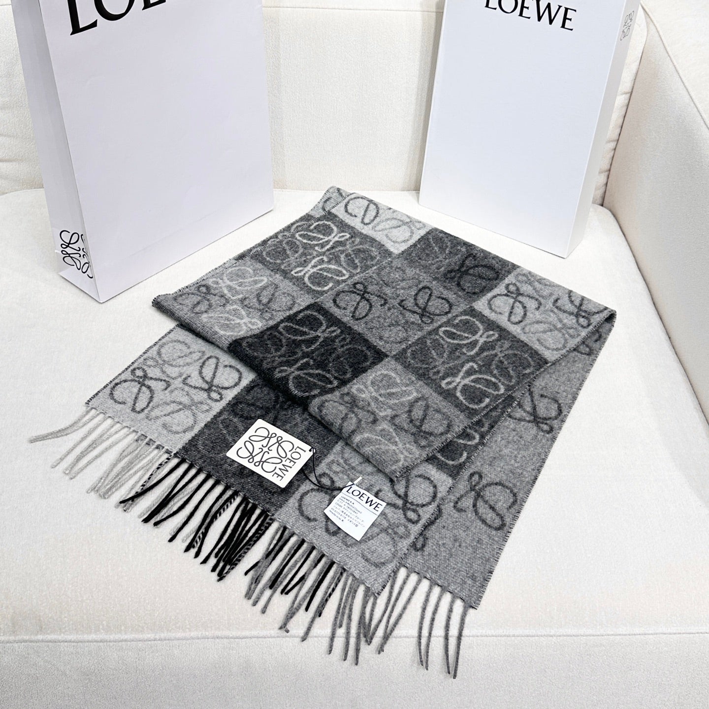 Loewe Scarf 180CM  Black Gray Wool Cashmere 968612