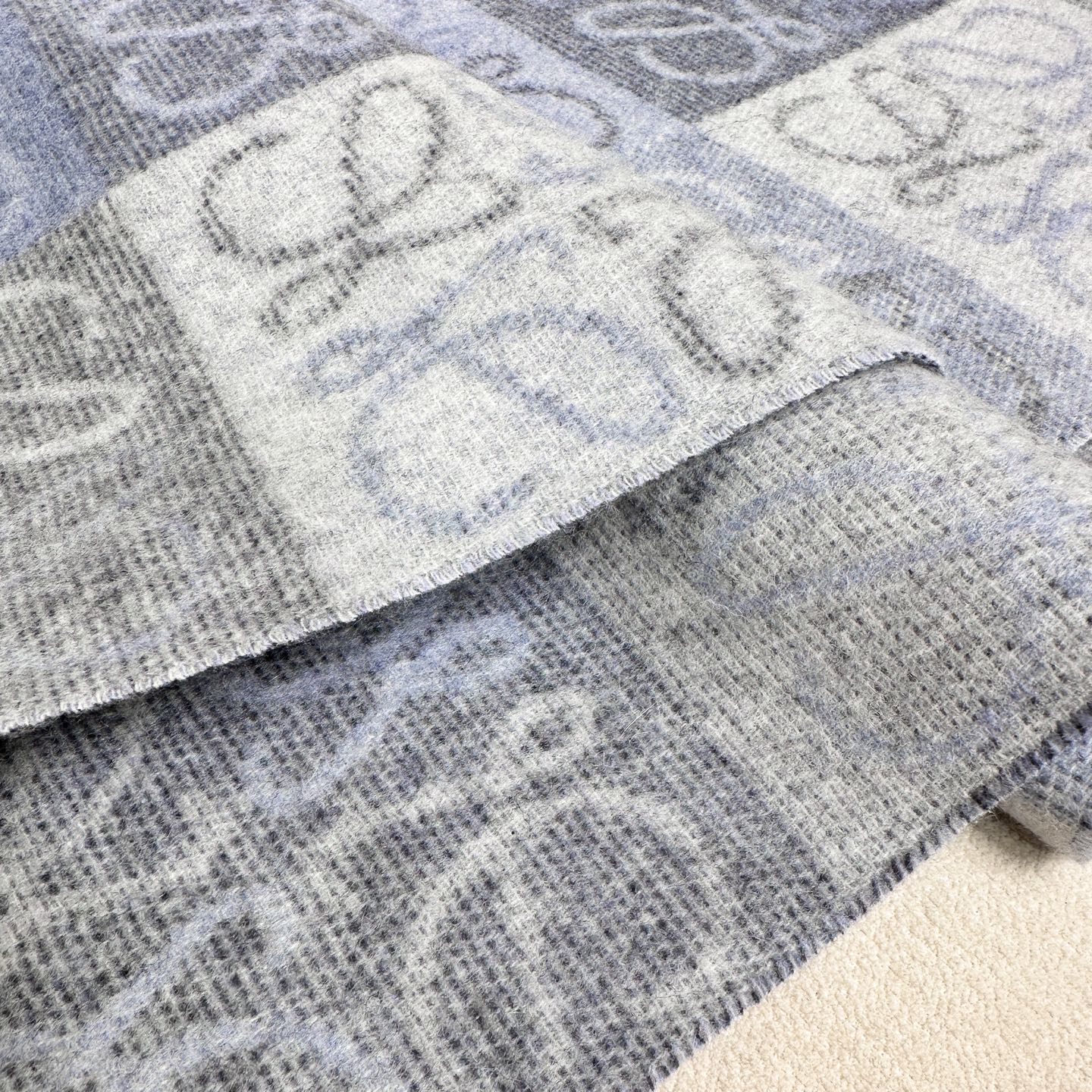 Loewe Scarf 180CM  Light Blue Gray Wool Cashmere 968613