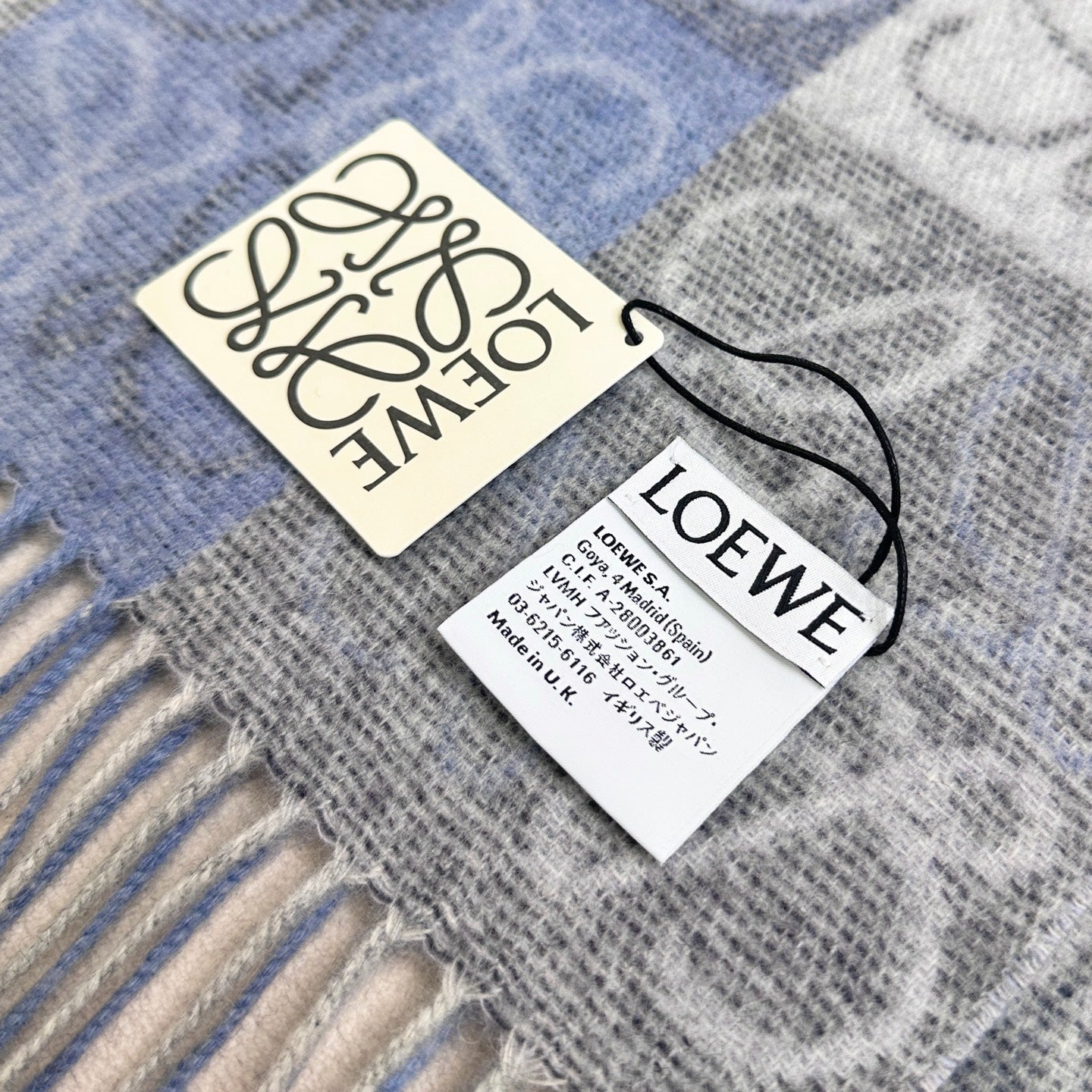 Loewe Scarf 180CM  Light Blue Gray Wool Cashmere 968613