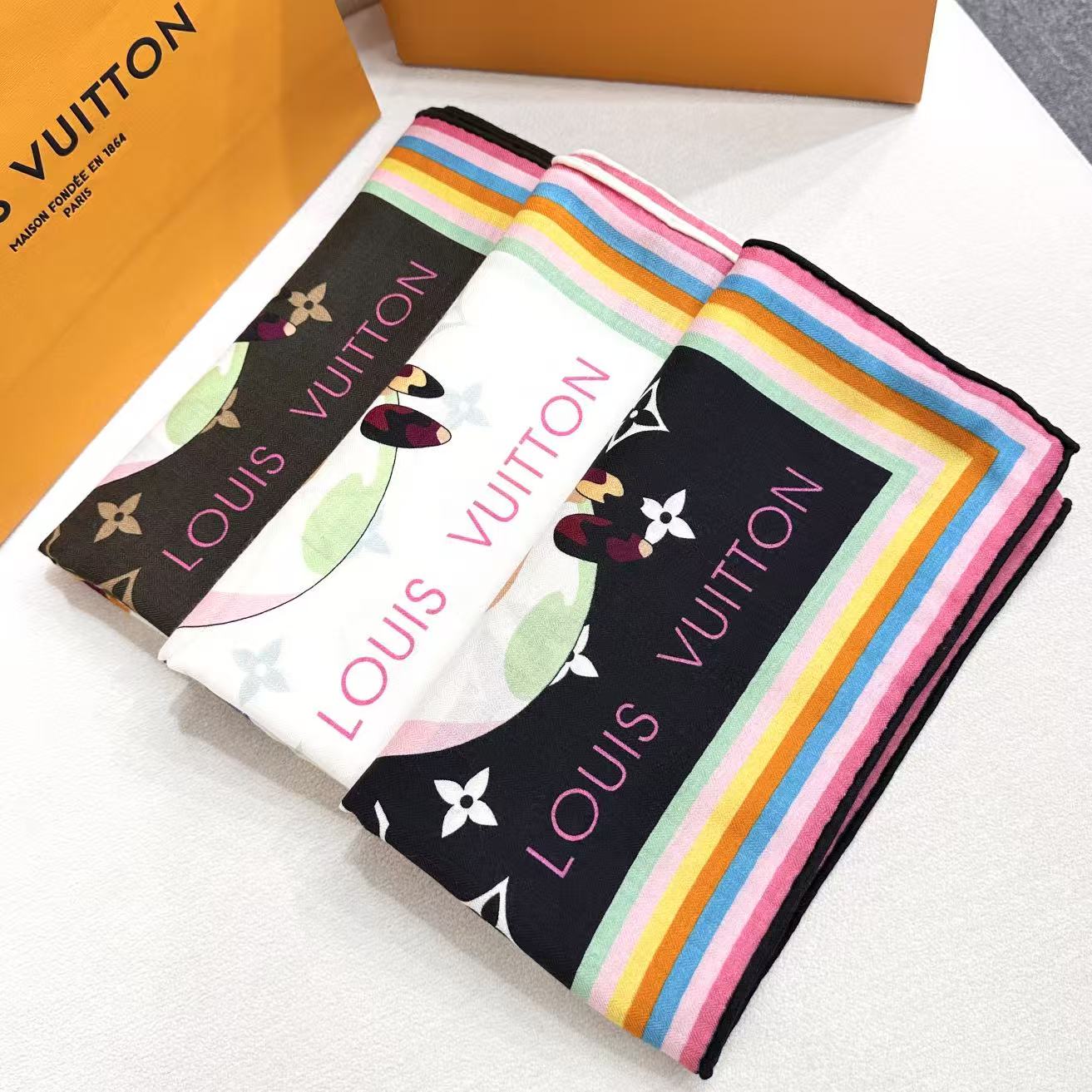 LV x TM SUPERFLAT 140cm Black Multicolor Silk Wool 978740