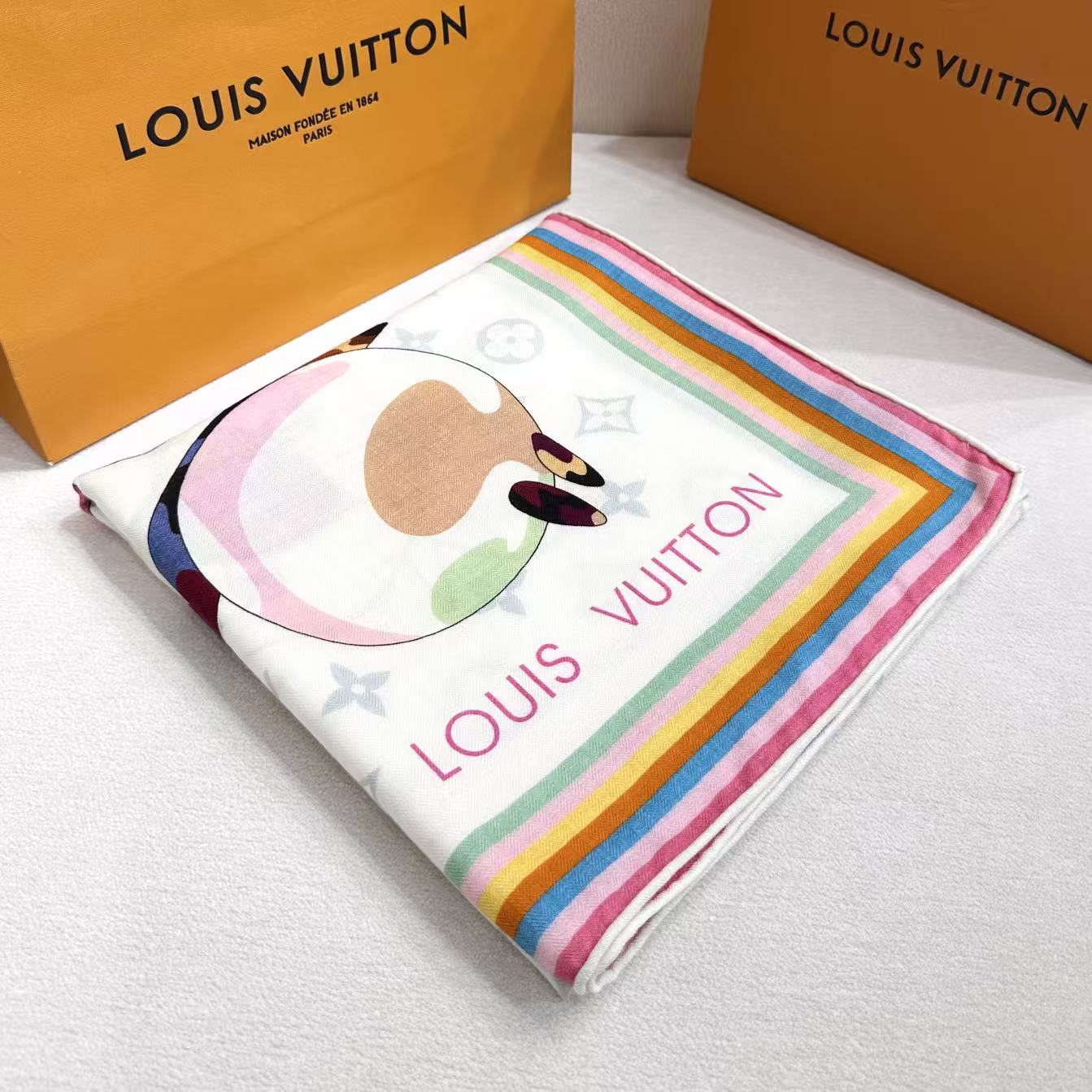LV x TM SUPERFLAT 140cm White Multicolor Silk Wool 978742