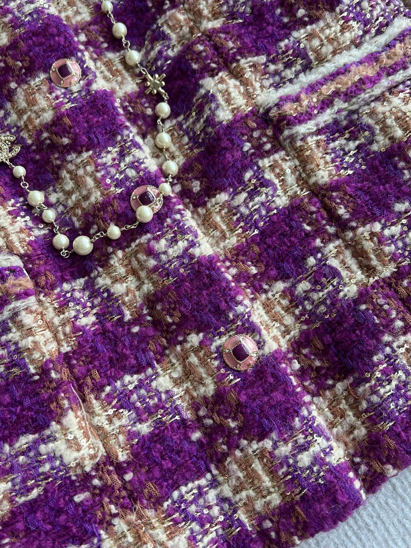 Chanel 2025 Plaid Tweed Jacket Purple Wool Polyester 325362