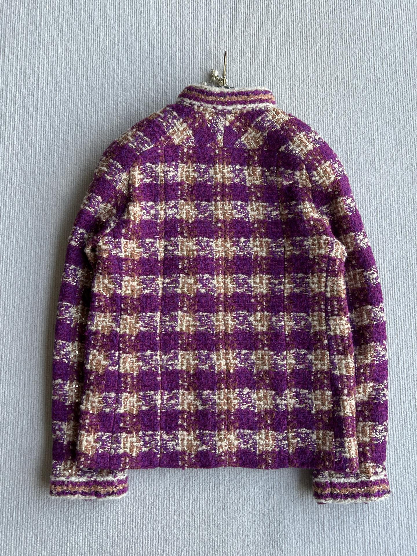 Chanel 2025 Plaid Tweed Jacket Purple Wool Polyester 325362
