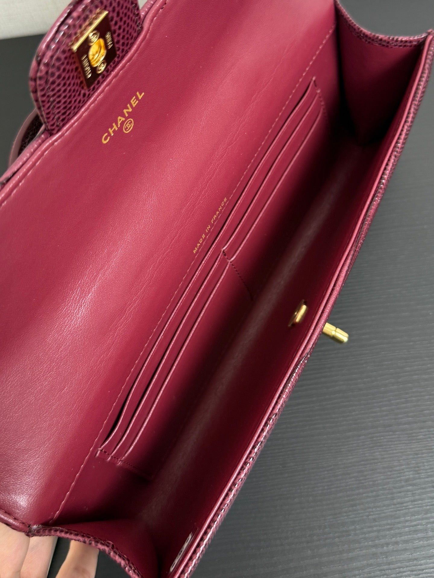 Chanel 2026 Clutch With Chain 25cm Burgundy Lizard-embossed Calfskin