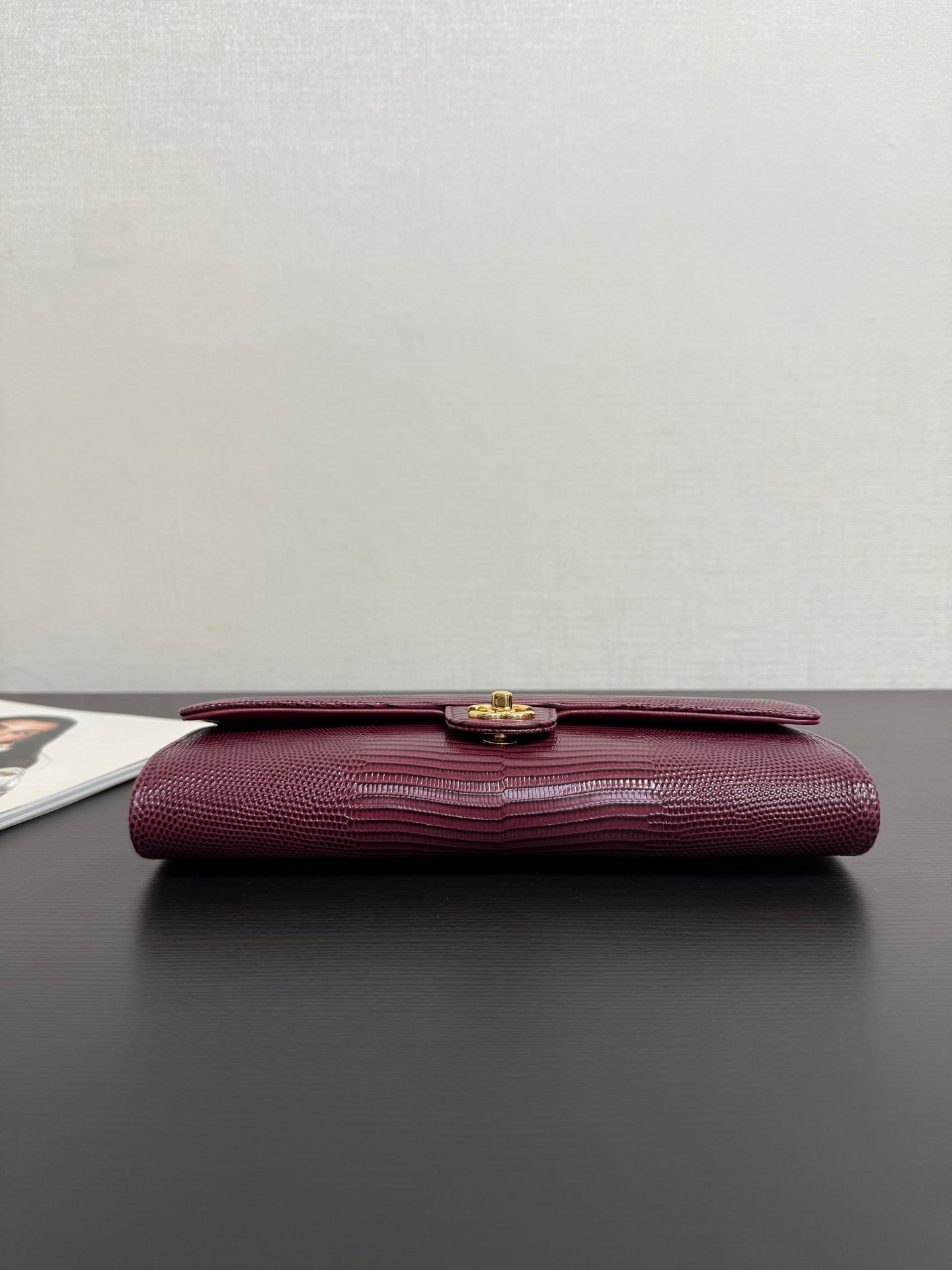 Chanel 2026 Clutch With Chain 25cm Burgundy Lizard-embossed Calfskin