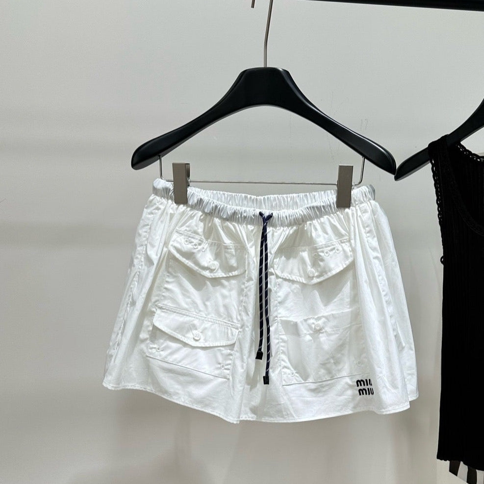 Miumiu 2026 Drawstring Casual Workwear Skirt White Cotton 359056