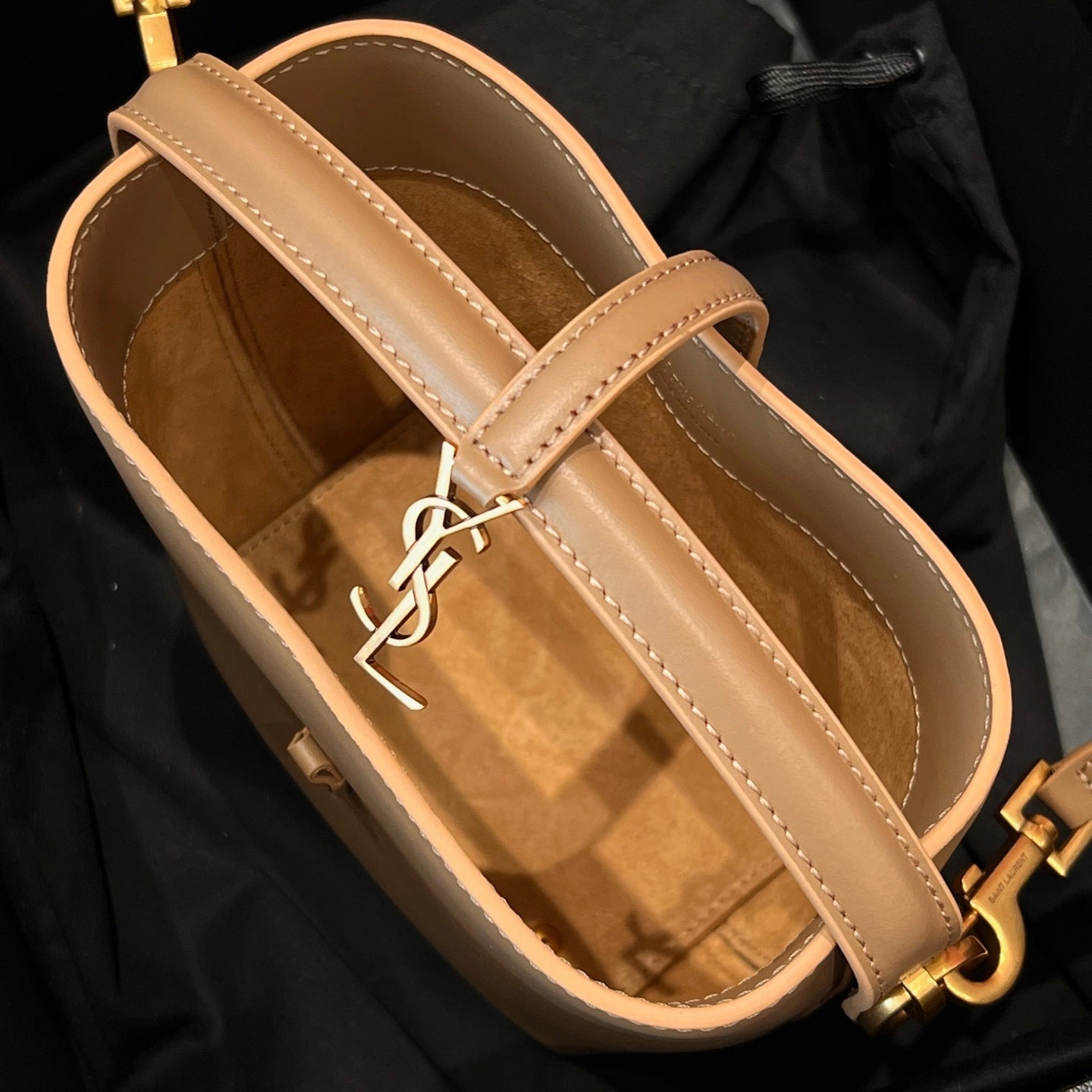 YSL Mini Bucket Bag 15 Taupe Calfskin Leather