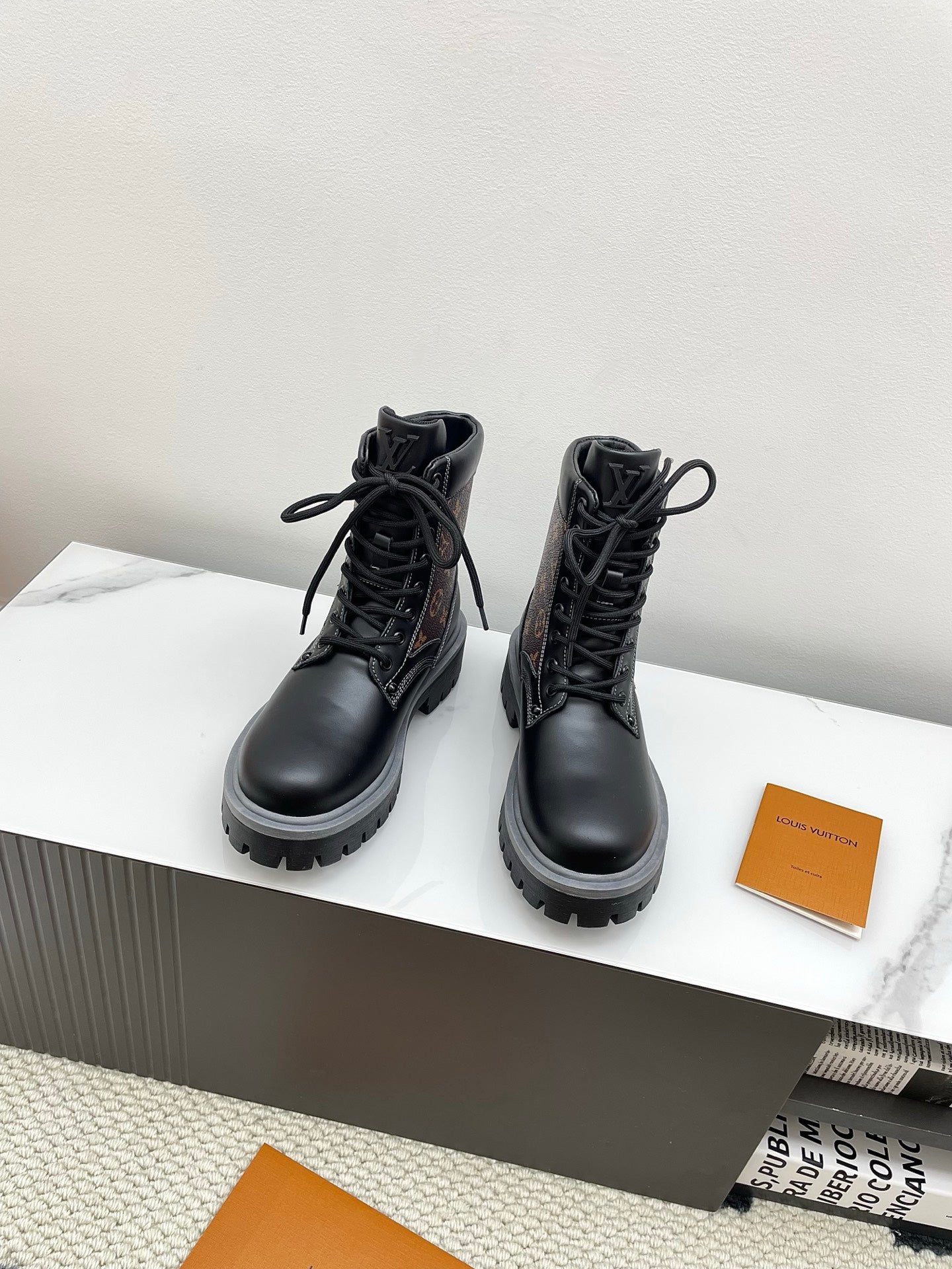 LV 25  Ankle Boots Black Brown Monogram Cowhide 576225