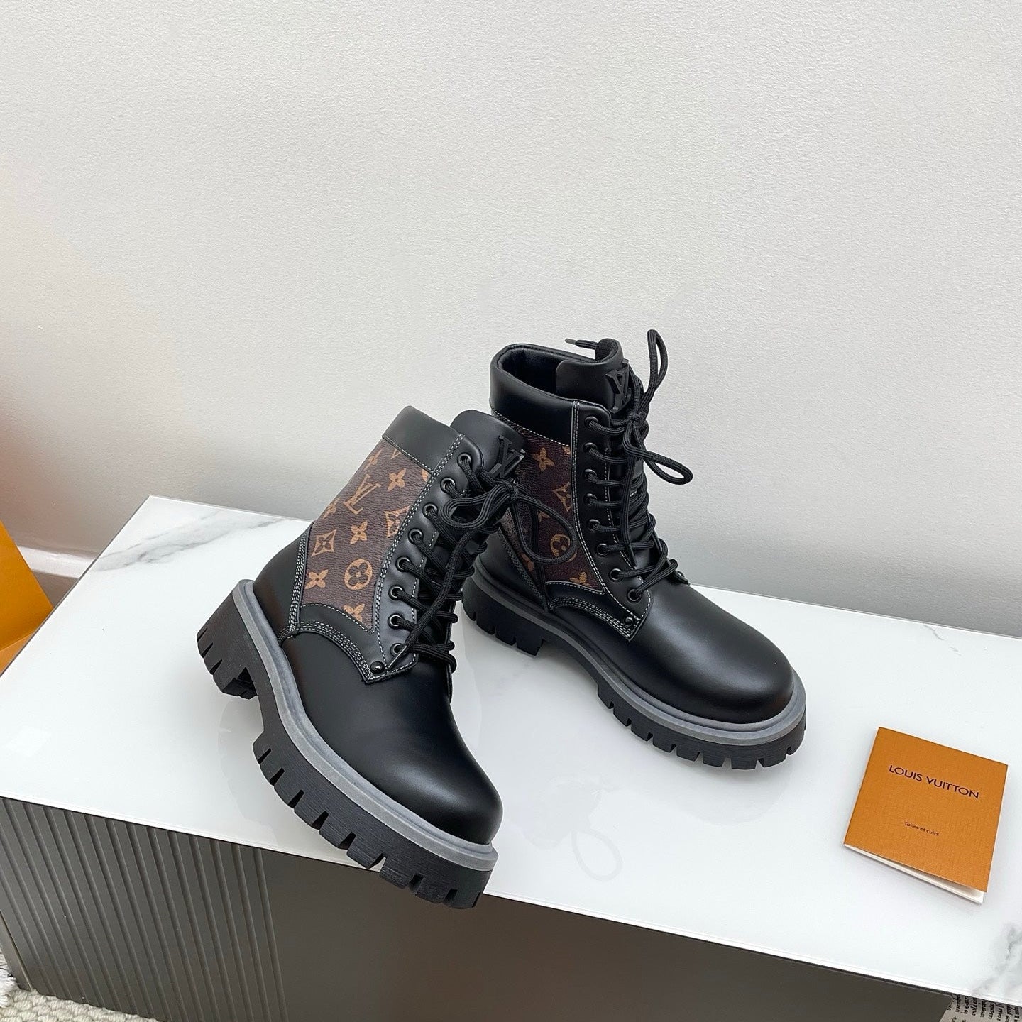 LV 25  Ankle Boots Black Brown Monogram Cowhide 576225