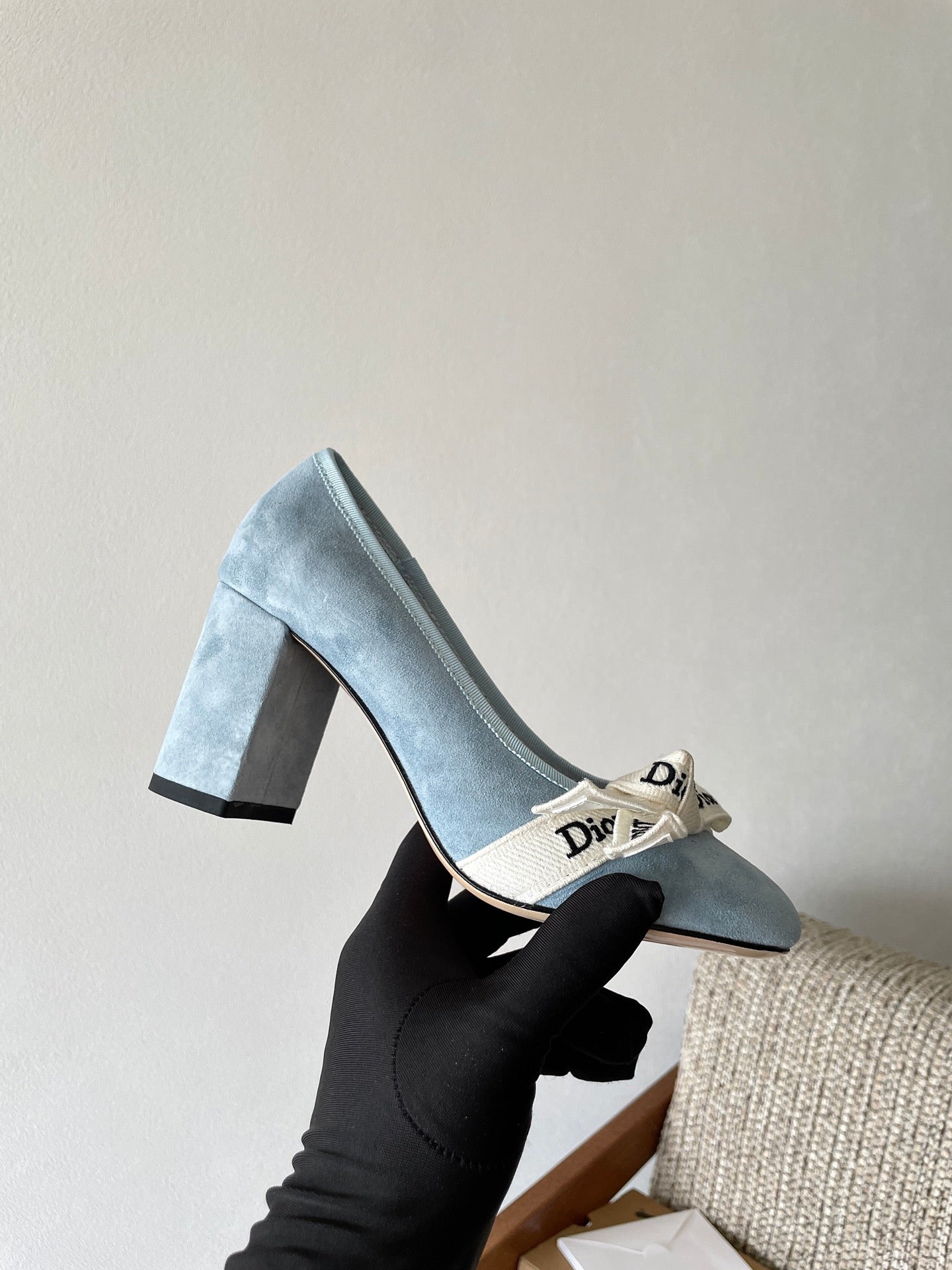 Dior 2026 Embroidered Ribbon Pumps 80mm Suede Canvas Leather 975505