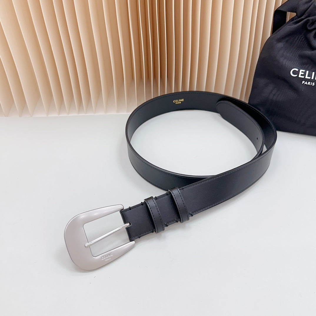 CEL Silver Western 35mm Belt Black Cowhide 175058