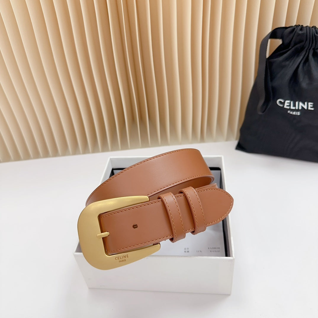 CEL Gold Western 35mm Belt Brown Cowhide 175053