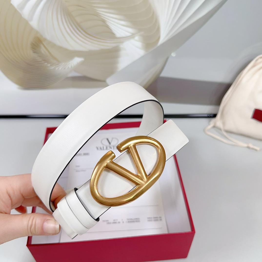 The Bold Edition Revesible Belt 30mm White Calfskin Gold Buckle