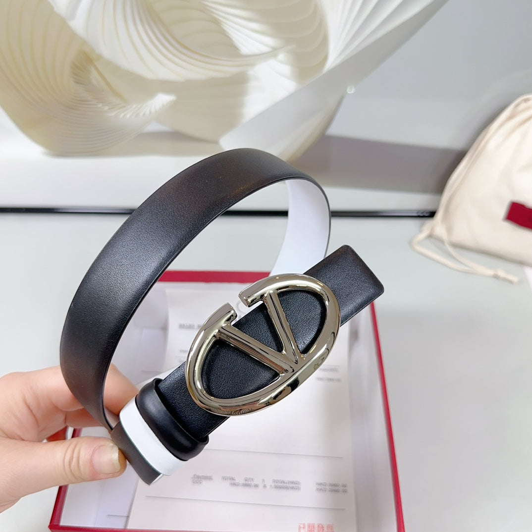 The Bold Edition Reversible Belt 30mm Black White Calfskin Silver Buckle