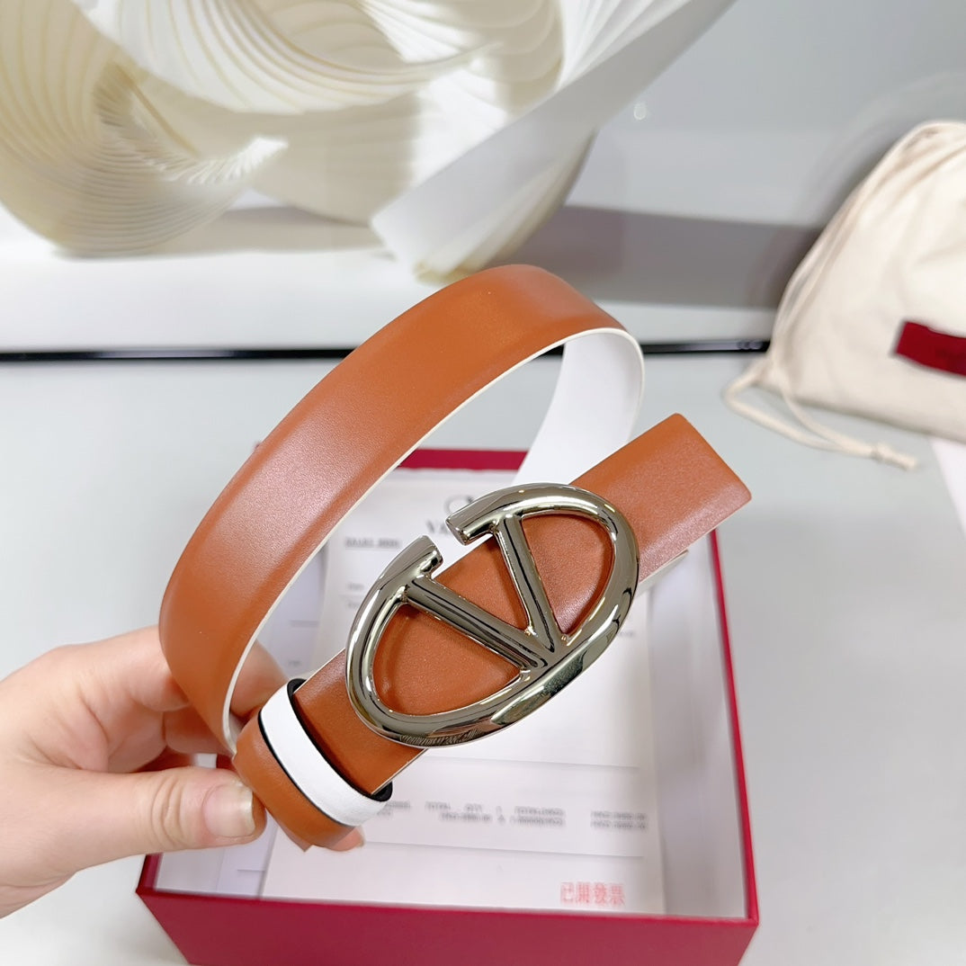 The Bold Edition Reversible Belt 30mm Brown White Calfskin Silver Buckle