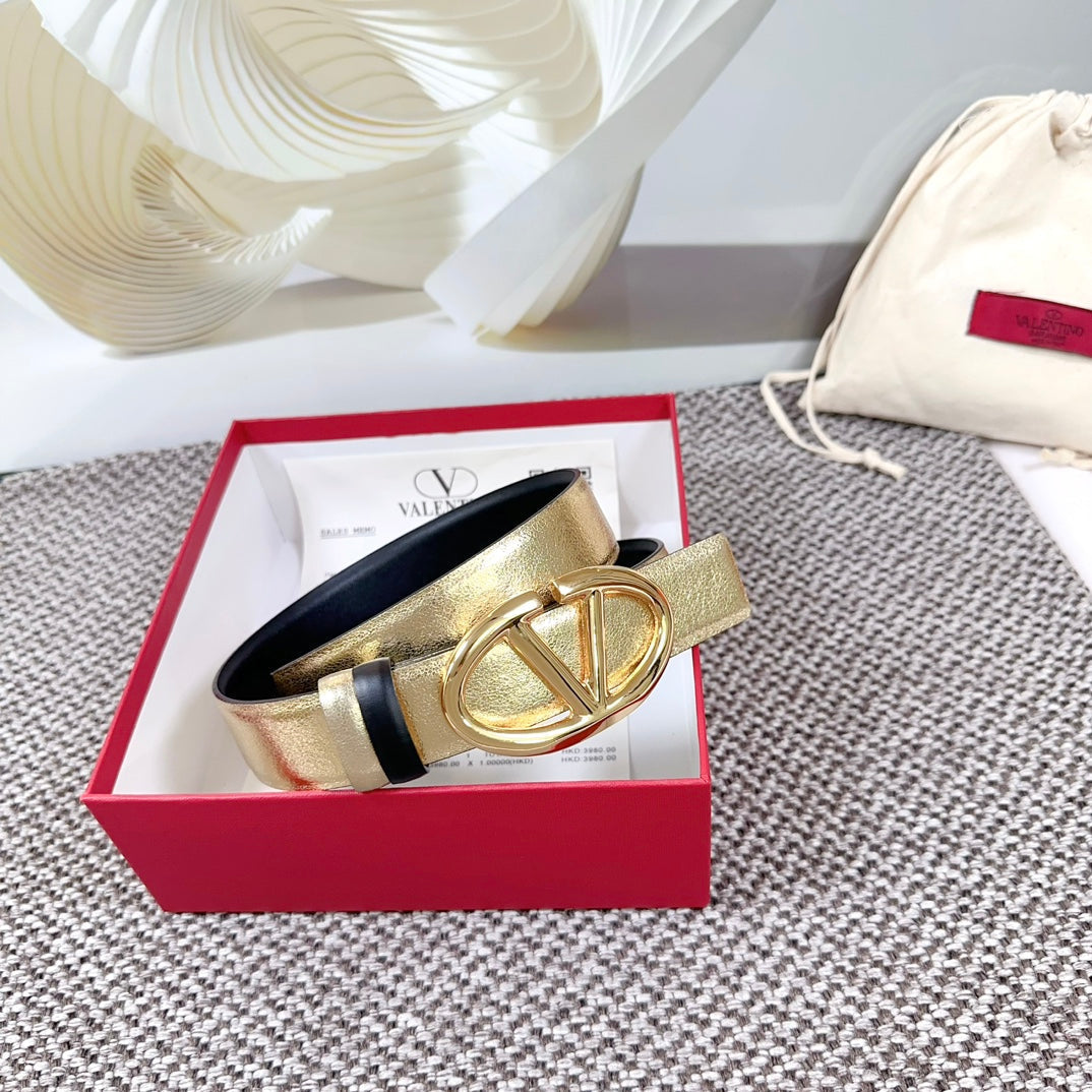 The Bold Edition Reversible Belt 30mm Gold Metalic Black Calfskin Gold Buckle