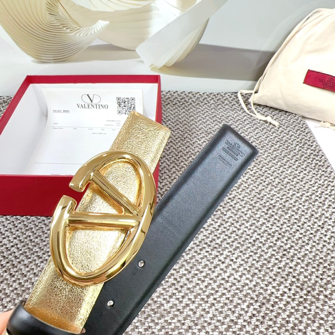 The Bold Edition Reversible Belt 30mm Gold Metalic Black Calfskin Gold Buckle