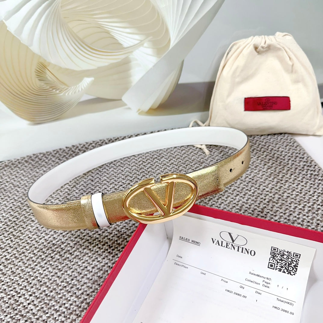 The Bold Edition Reversible Belt 30mm Gold Metalic White Calfskin Gold Buckle