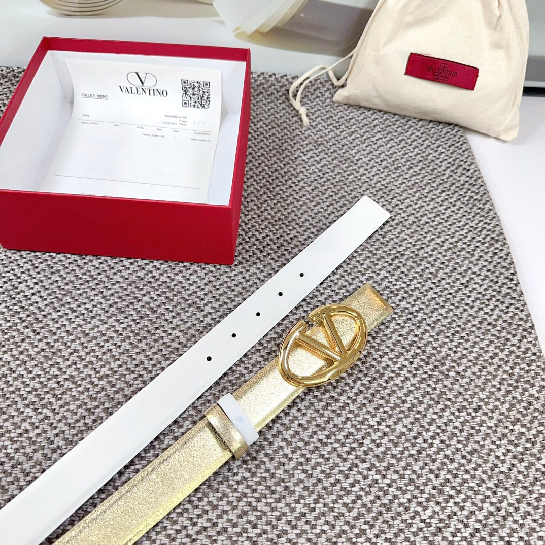 The Bold Edition Reversible Belt 30mm Gold Metalic White Calfskin Gold Buckle