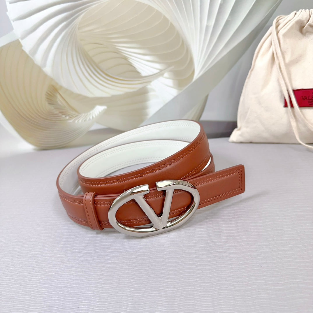 The Bold Edition Belt 30mm Brown White Calfskin Silver Buckle