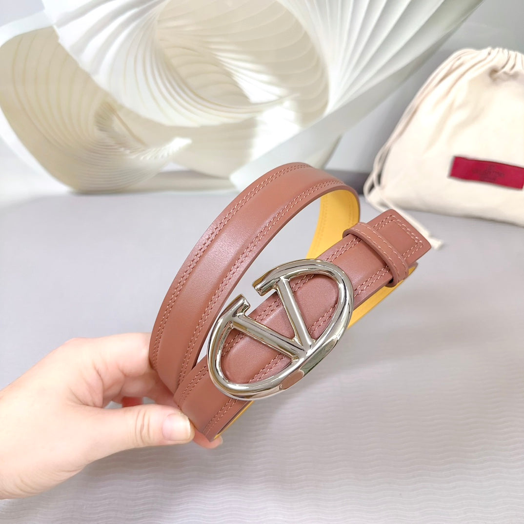 The Bold Edition Belt 30mm Brown Yellow Calfskin Silver Buckle