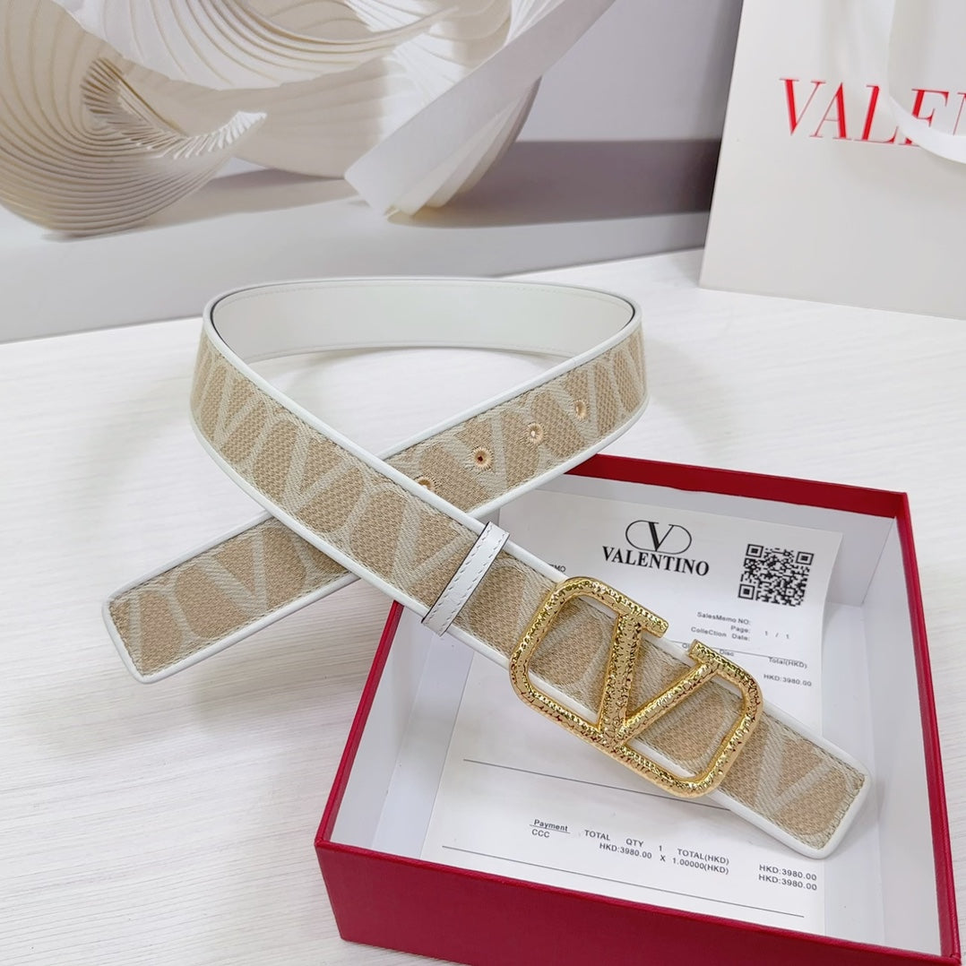 Valenti Toilde Iconographe Belt 40mm White Beige Calfskin Gold Hammered-effect Buckle