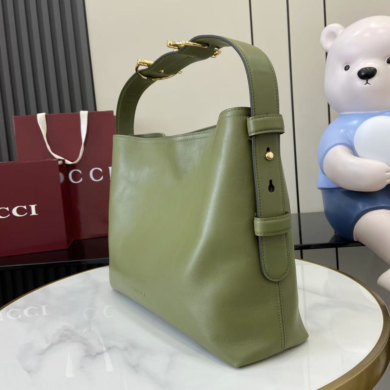 Gucci 25 Beatrix Handbag 40cm Green Smooth Cowhide 292565