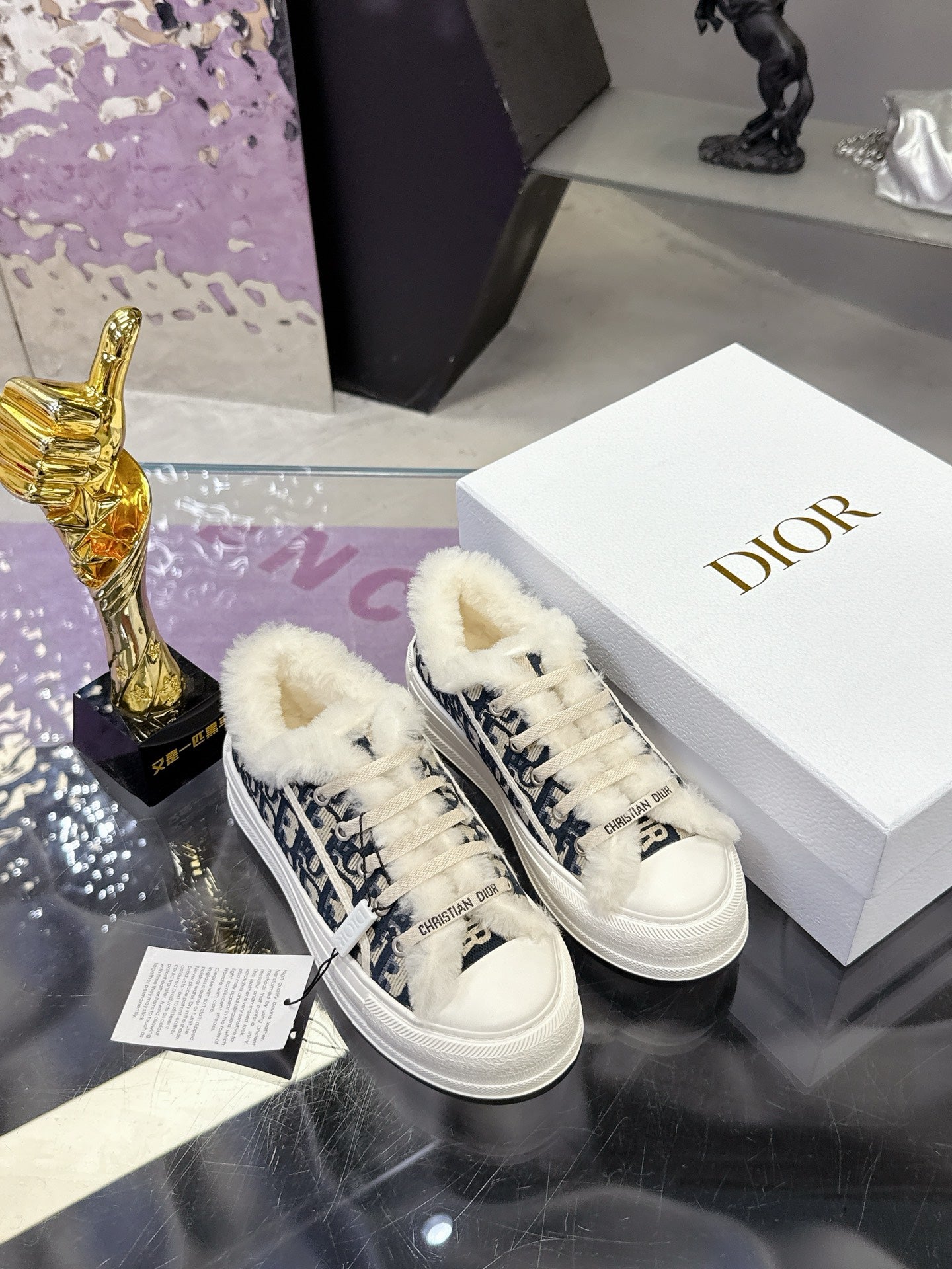 Dior 2025 Walk'n'Dior Platform Sneaker Deep Blue mix White Wool Canvas