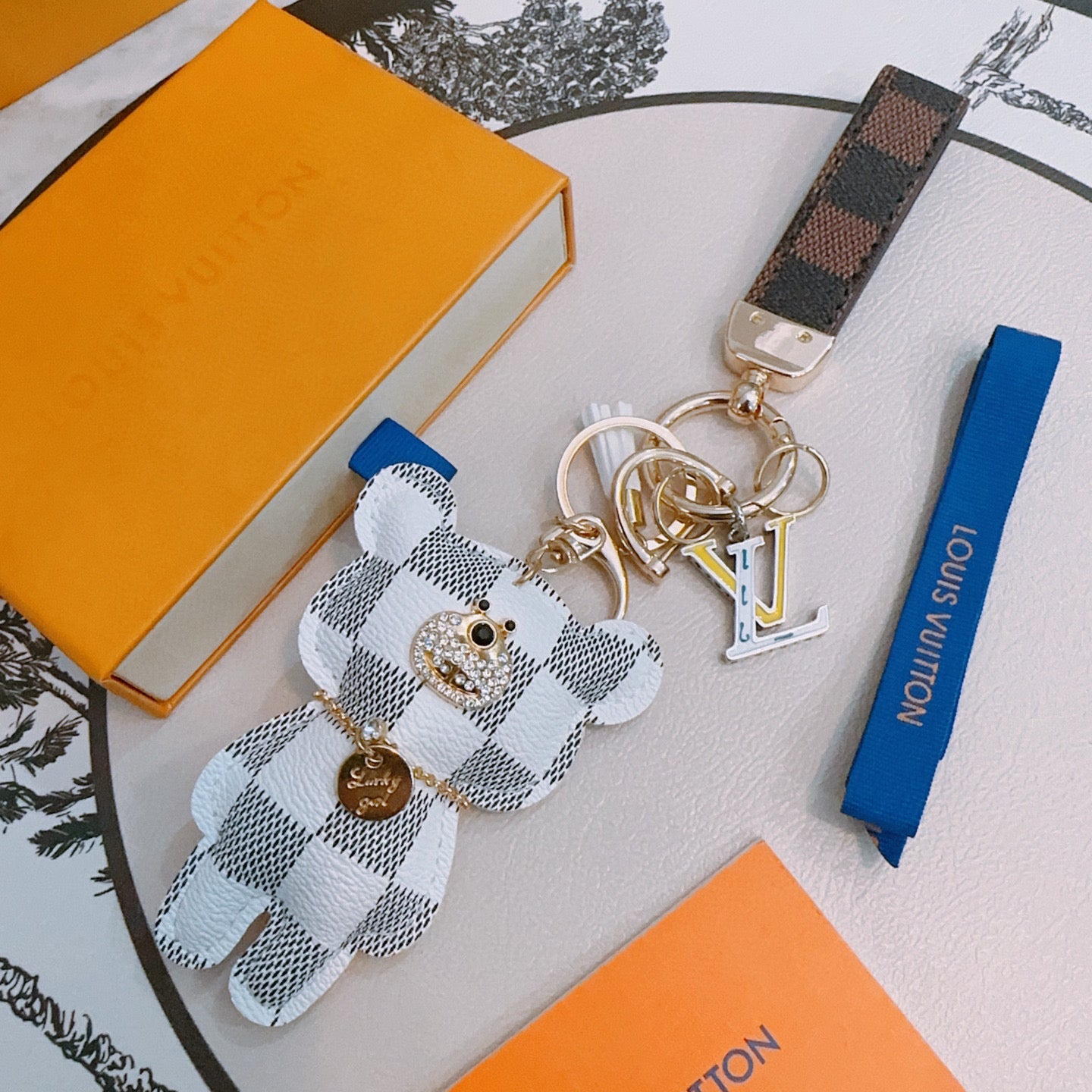 LV White Gray Bear Charm