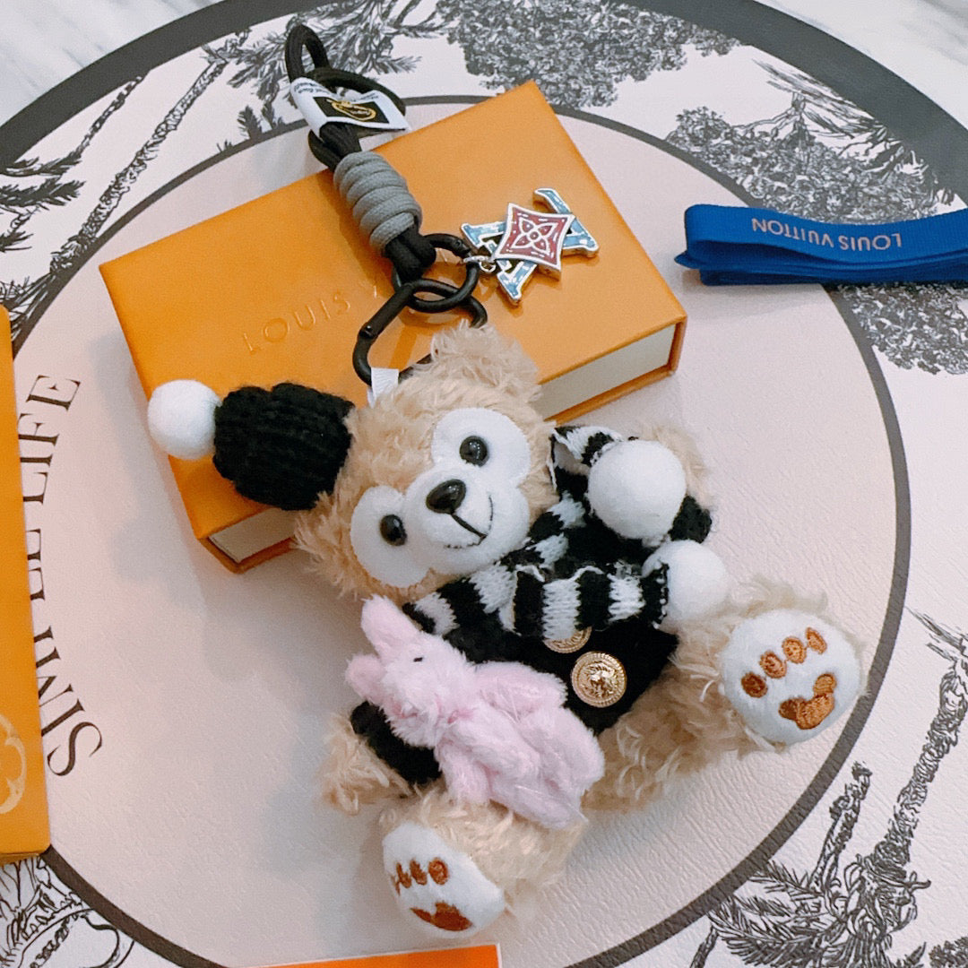 LV Disney Duffy Bear Plush Bag Black mix Colors Charm