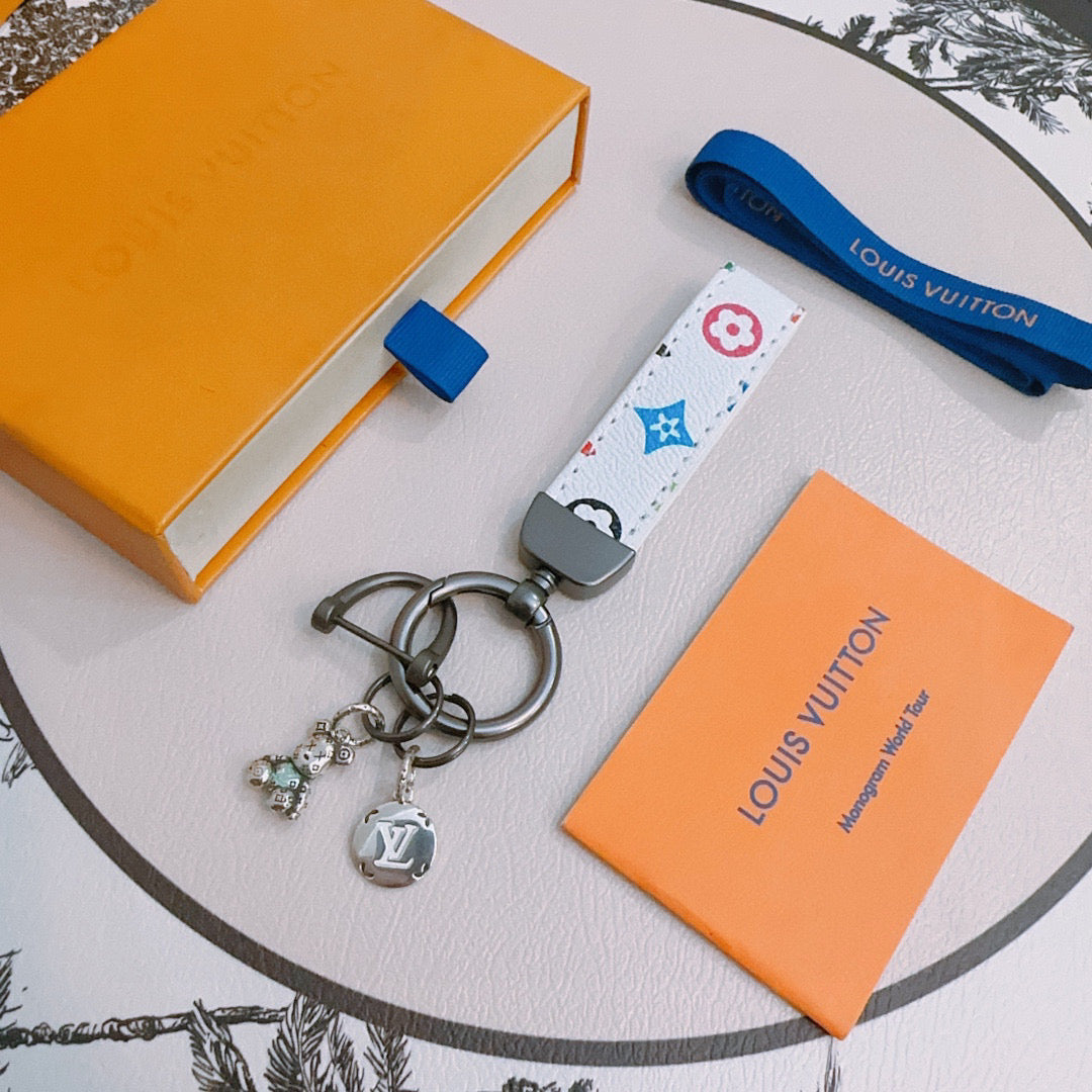 LV Silver White Keychain Charm