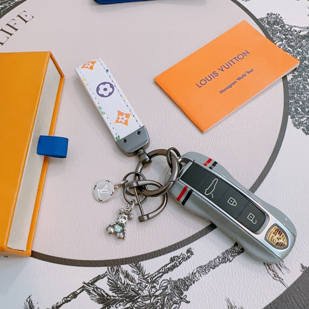 LV Silver White Keychain Charm