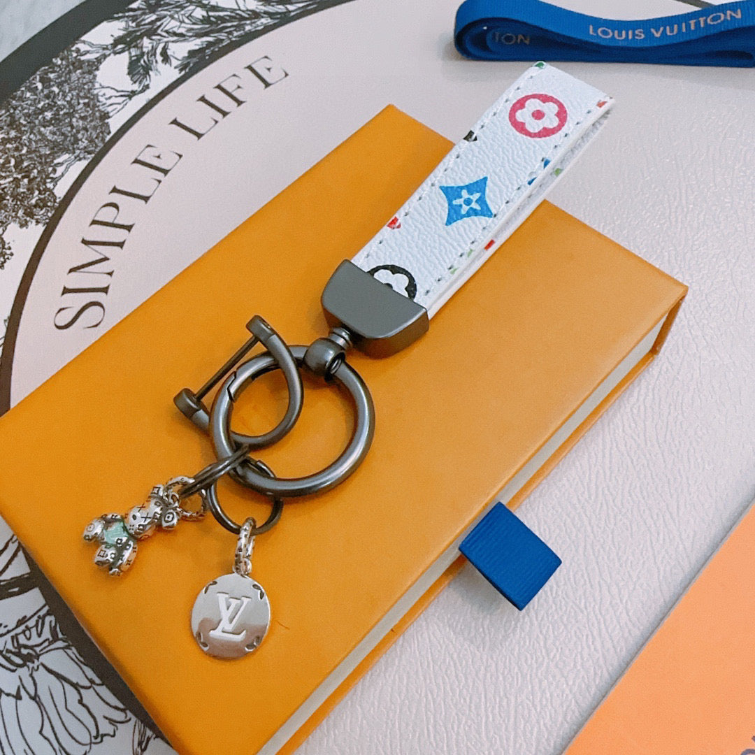 LV Silver White Keychain Charm