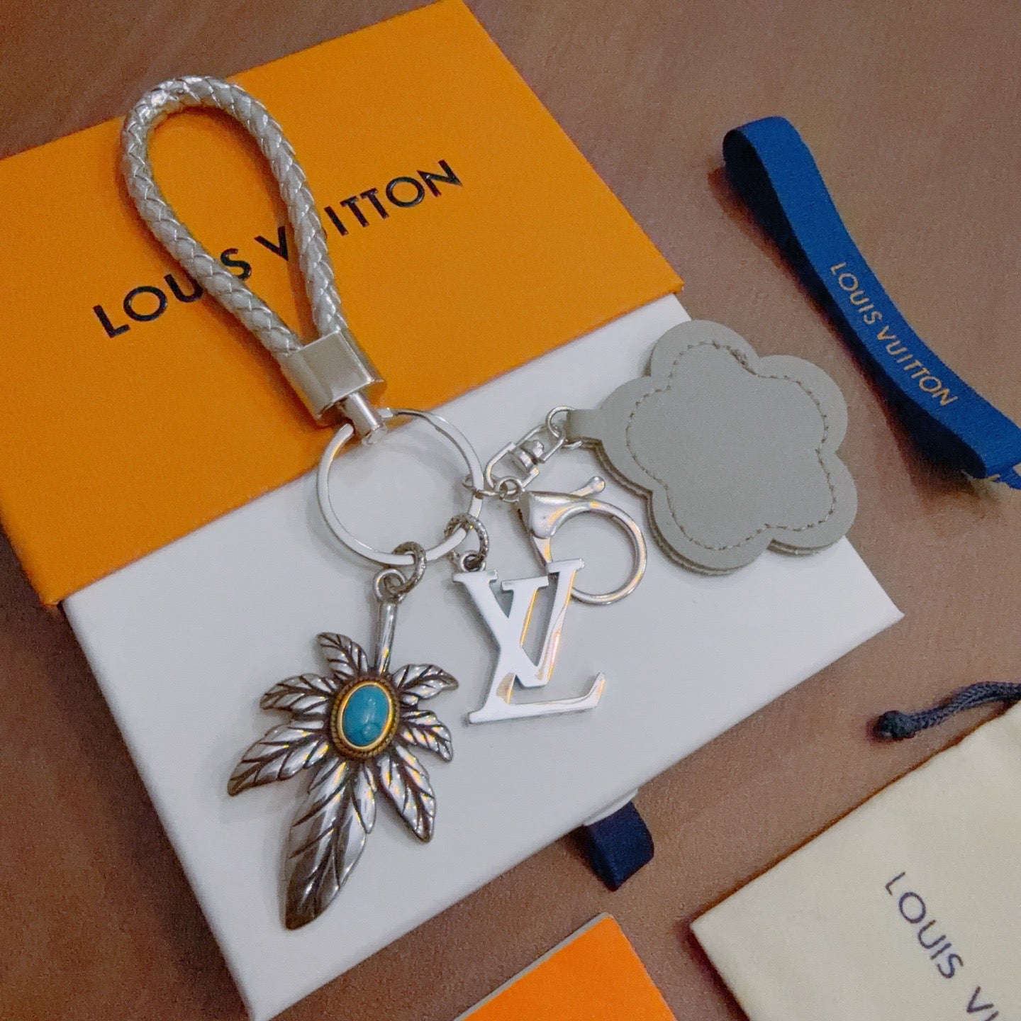 LV Gray Flower Charm With Silver Logo