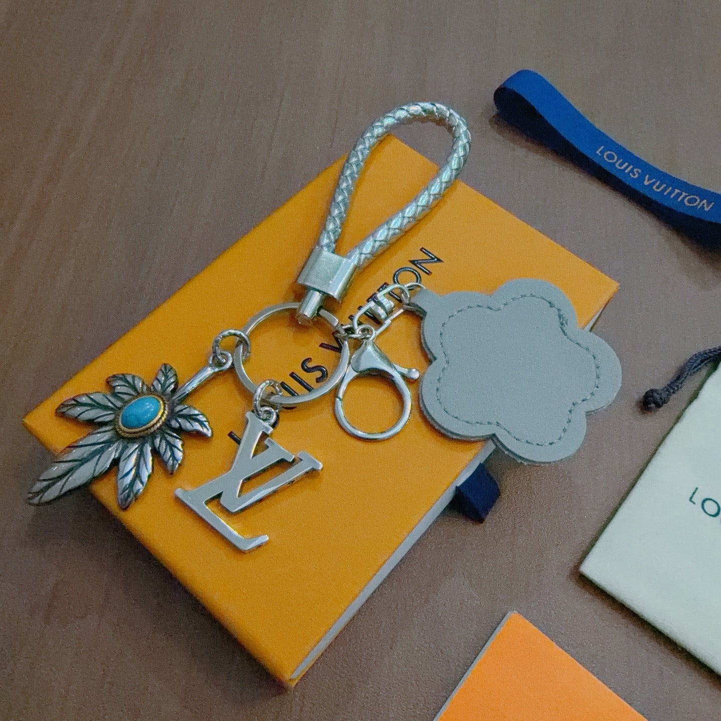 LV Gray Flower Charm With Silver Logo
