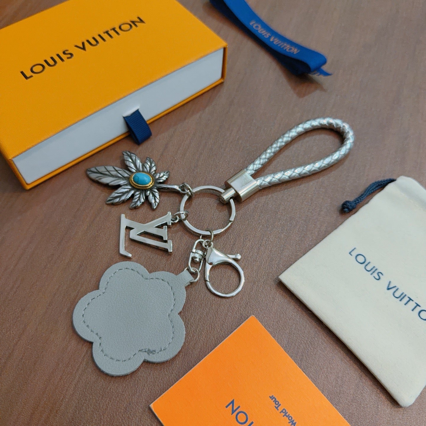 LV Gray Flower Charm With Silver Logo