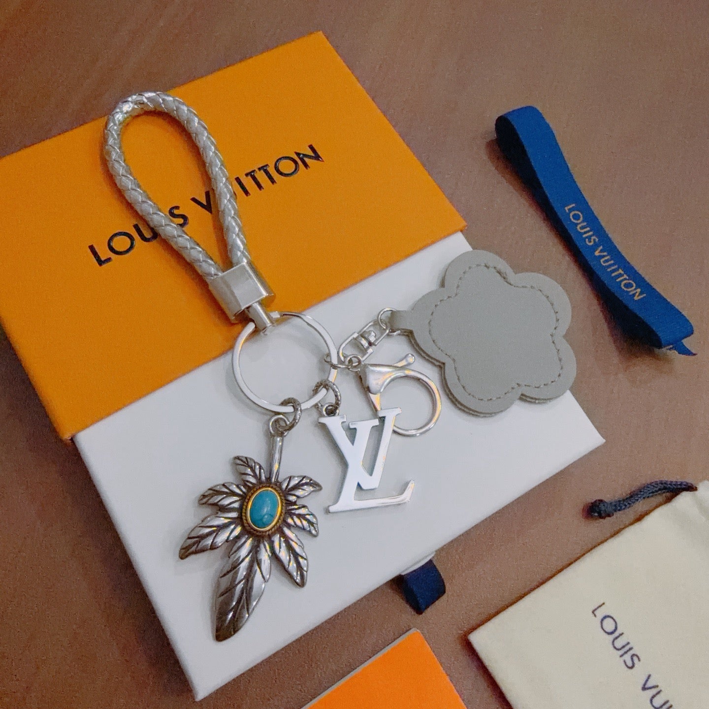 LV Gray Flower Charm With Silver Logo